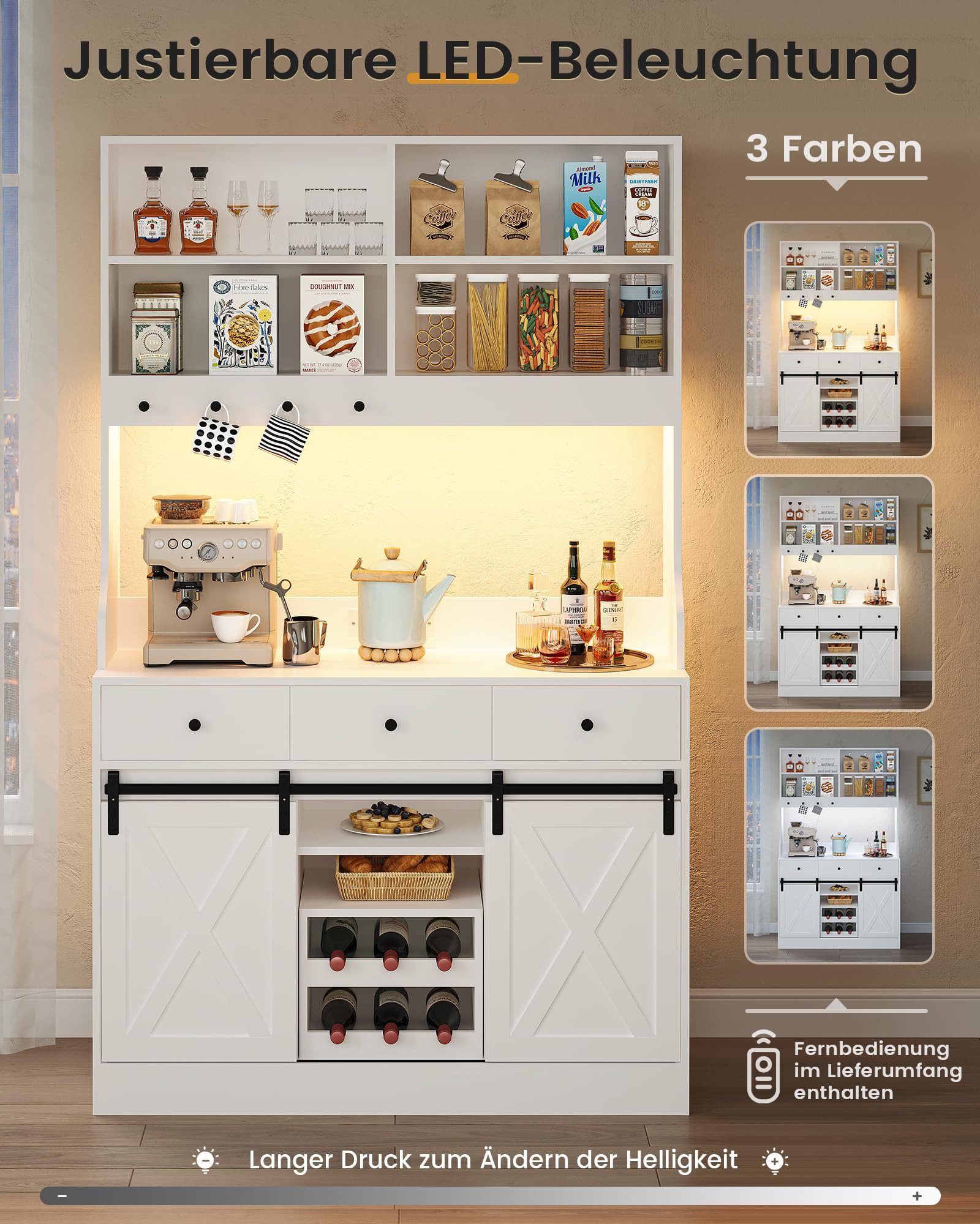 MSMASK Küchenbuffet Küchenschrank Sideboard Mehrzweckschrank mit LED-Beleuchtung (1-St)