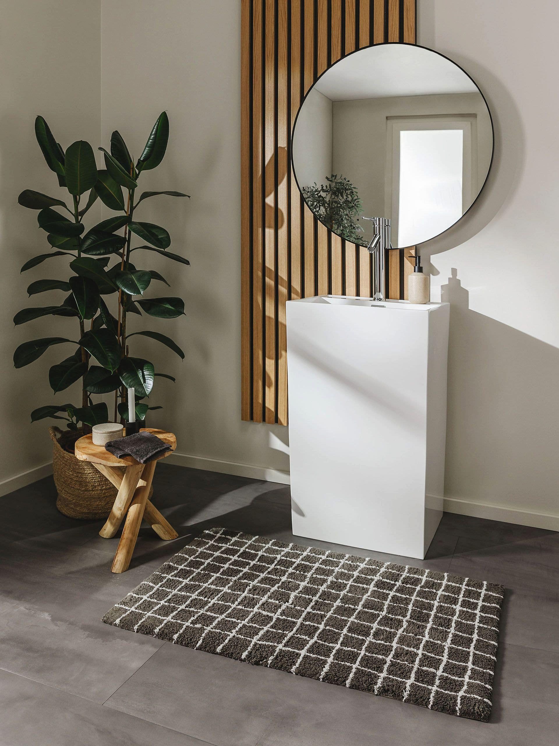 benuta Badematte Wavu, Höhe 6 mm, Baumwolle, rechteckig, 100% Baumwolle, handgeknüpft, Minimalistisch, Badezimmer