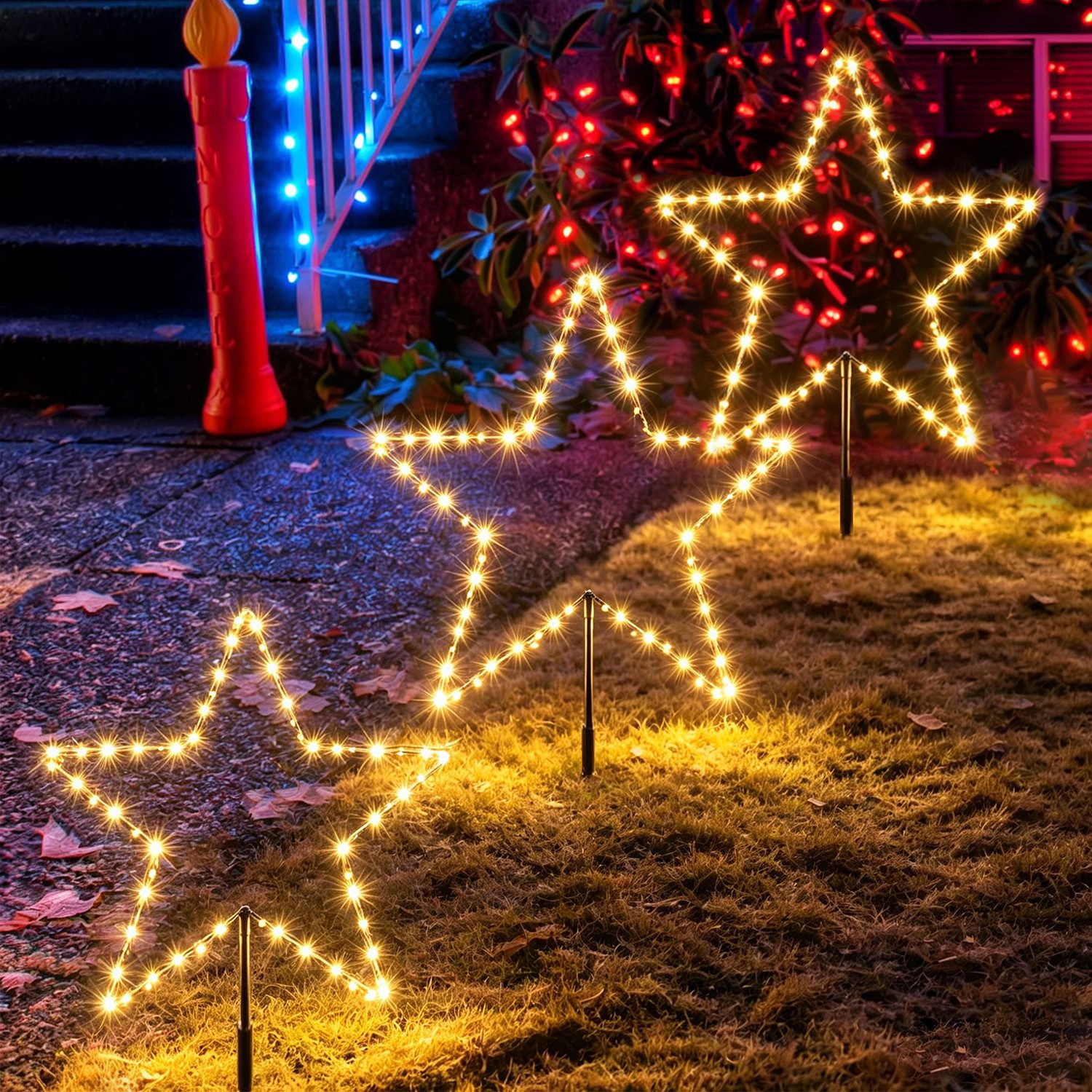 Salcar LED-Lichterkette LED weihnachtsstern Garten LED Leuchtstern 3 Stück/ 6 Stück Warmweiß, 30cm 3er Sterne LED