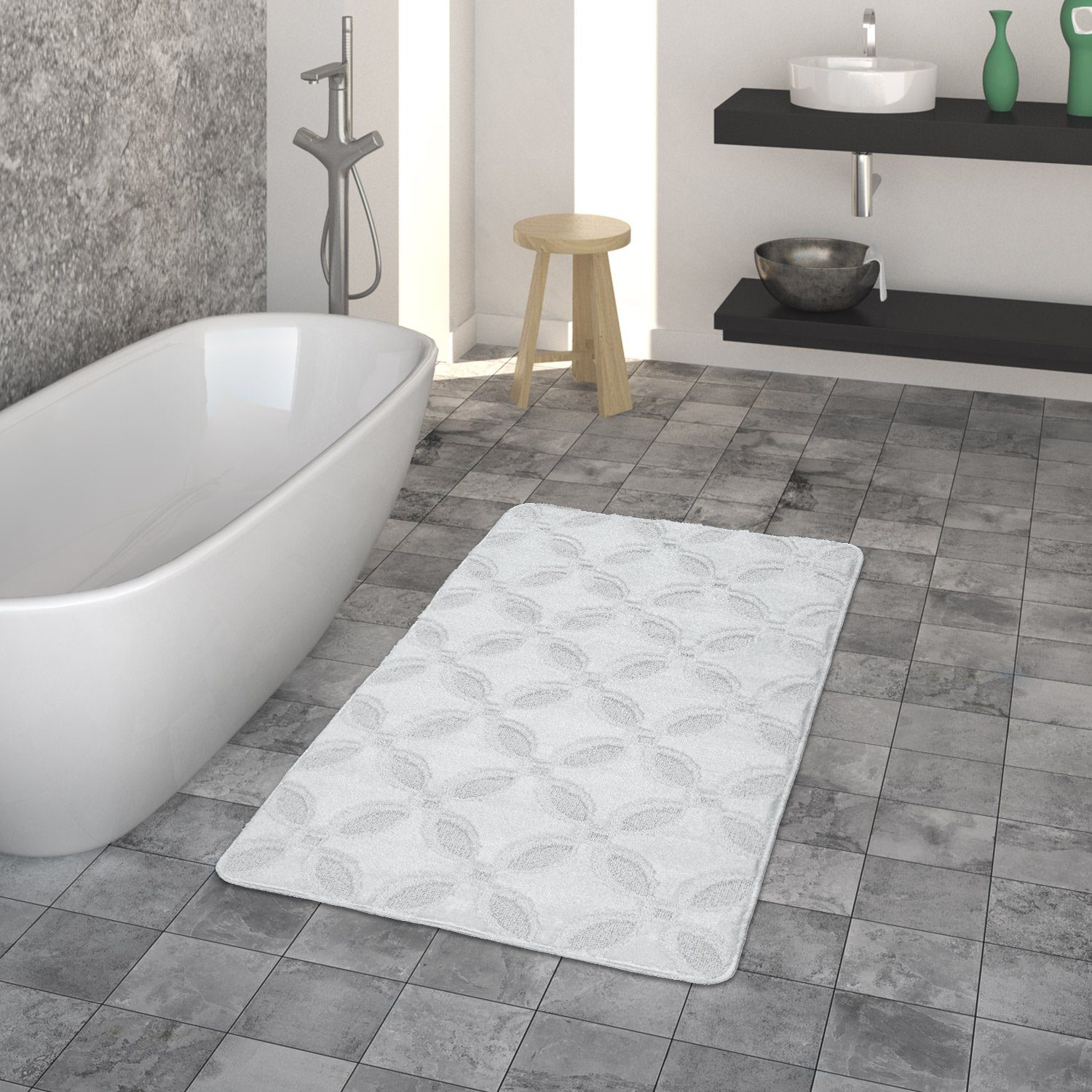 Fußmatte »Badematte, Kurzflor-Teppich Für Badezimmer Einfarbig Rutschfest,  In Weiß«, TT Home, rechteckig, Höhe: 22 mm