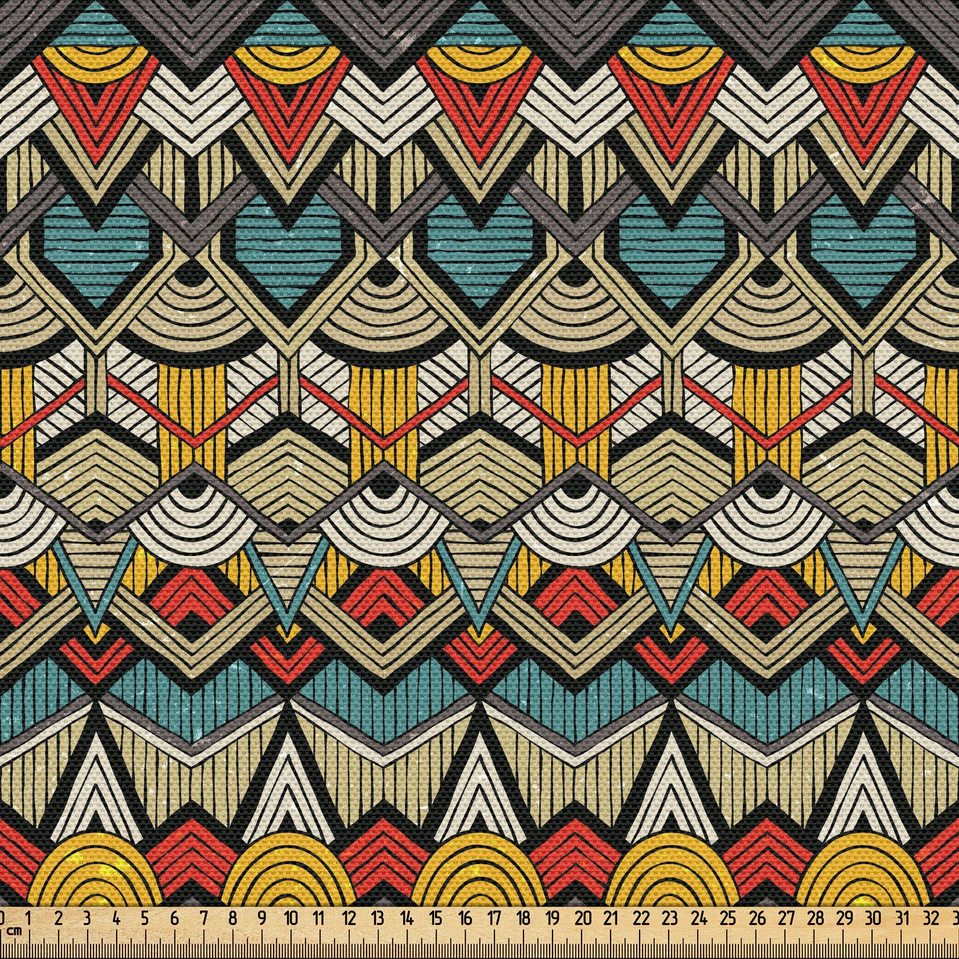 Abakuhaus Stoff Schön Gewebten Stoff für Polster und Wohnaccessoires, afrikanisch Volkskunst Sharp Motive