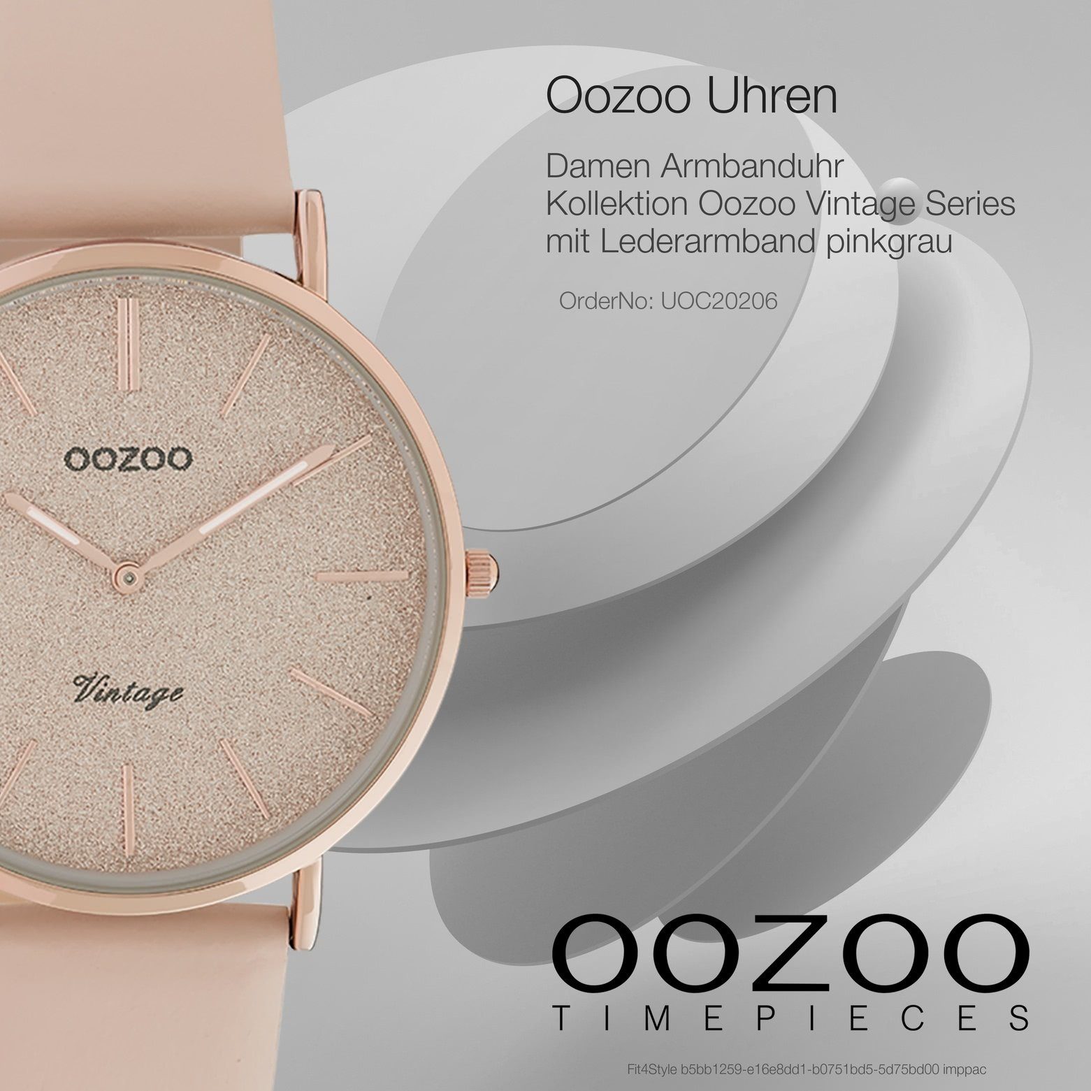 Damen Damenuhr 32mm) Armbanduhr (ca. Quarzuhr Analog, Lederarmband, Oozoo Elegant-Style rund, mittel OOZOO pinkgrau