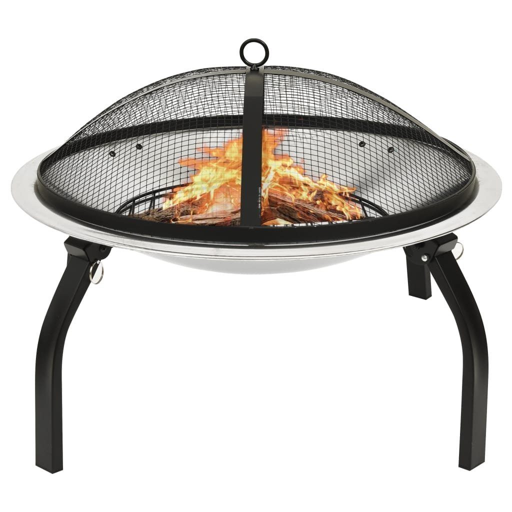 vidaXL Feuerschale aus Edelstahl in Silber, (DxH: 56x49 cm)