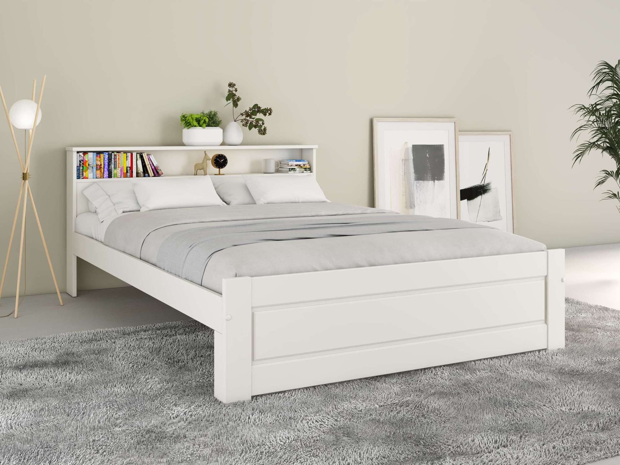 OTTO home Massivholzbett FLAVION, TOPSELLER! Jugendbett, FSC® zertifizierte massive Kiefer (Breite: 140), Qualitätsprodukt, Regal, Kassettenoptik, Schublade optional