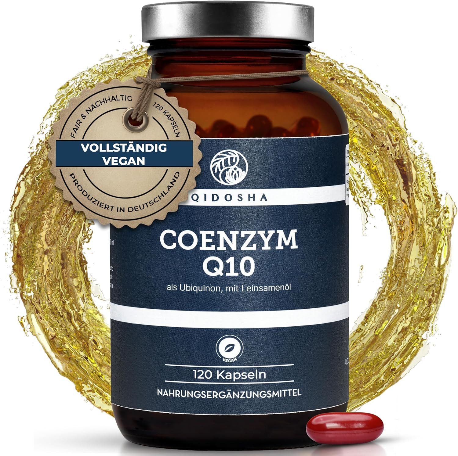 QIDOSHA Coenzym Q10 (Ubiquinon) mit Leinsamenöl Kapseln, 120 St., 174 g, Fermentiertes Coenzym Q10