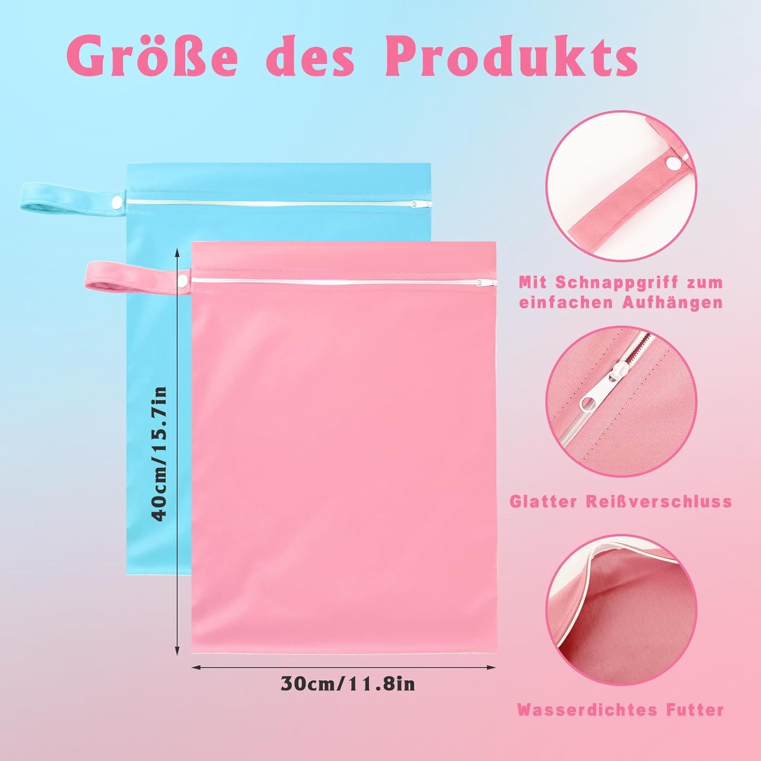 nsihing Wäschenetz 2 Stück Nasstasche,Wetbag Schwimmsachen wasserdichte Wet Bag,(Wiederverwendbar Schmutzige Kleidung Tasche Organiser mit Reißverschluss), für  – Bild 2 von 3
