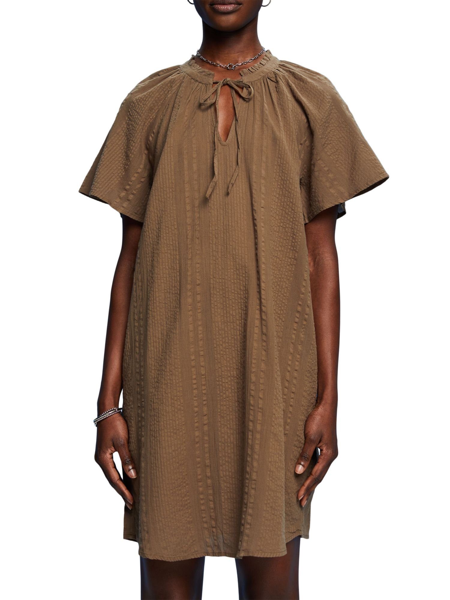 GREEN Kleid KHAKI edc Minikleid aus strukturierter Baumwolle Esprit by