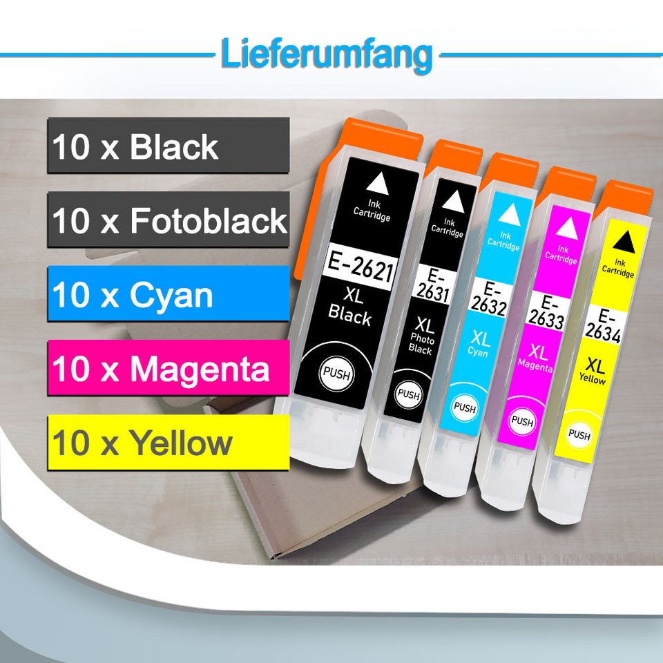 Thumbnail - Druckerparadies 50er Pack Druckerpatronen 26 26XL kompatibel mit Epson XP-615 Tintenpatrone (50-tlg)