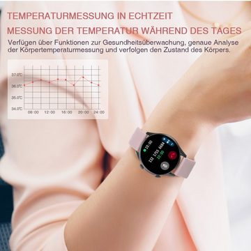 ombar Smartwatch Damen mit Telefonfunktion, HD Voll Touchscreen Smartwatch (1.32 Zoll) Fitness Tracker mit 8 Sport SpO2 Pulsuhr, Schlafmonitor Menstruationszyklus, Armbanduhr für iOS Android