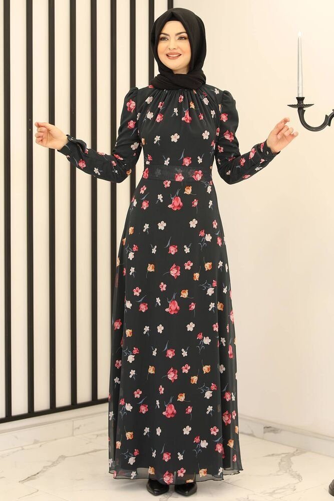 Modavitrini Chiffonkleid Damen Kleid Geblümtes Fashion Chiffon, Hijab Mode Muster Abendkleid Sommerkleid, Blumen Modest