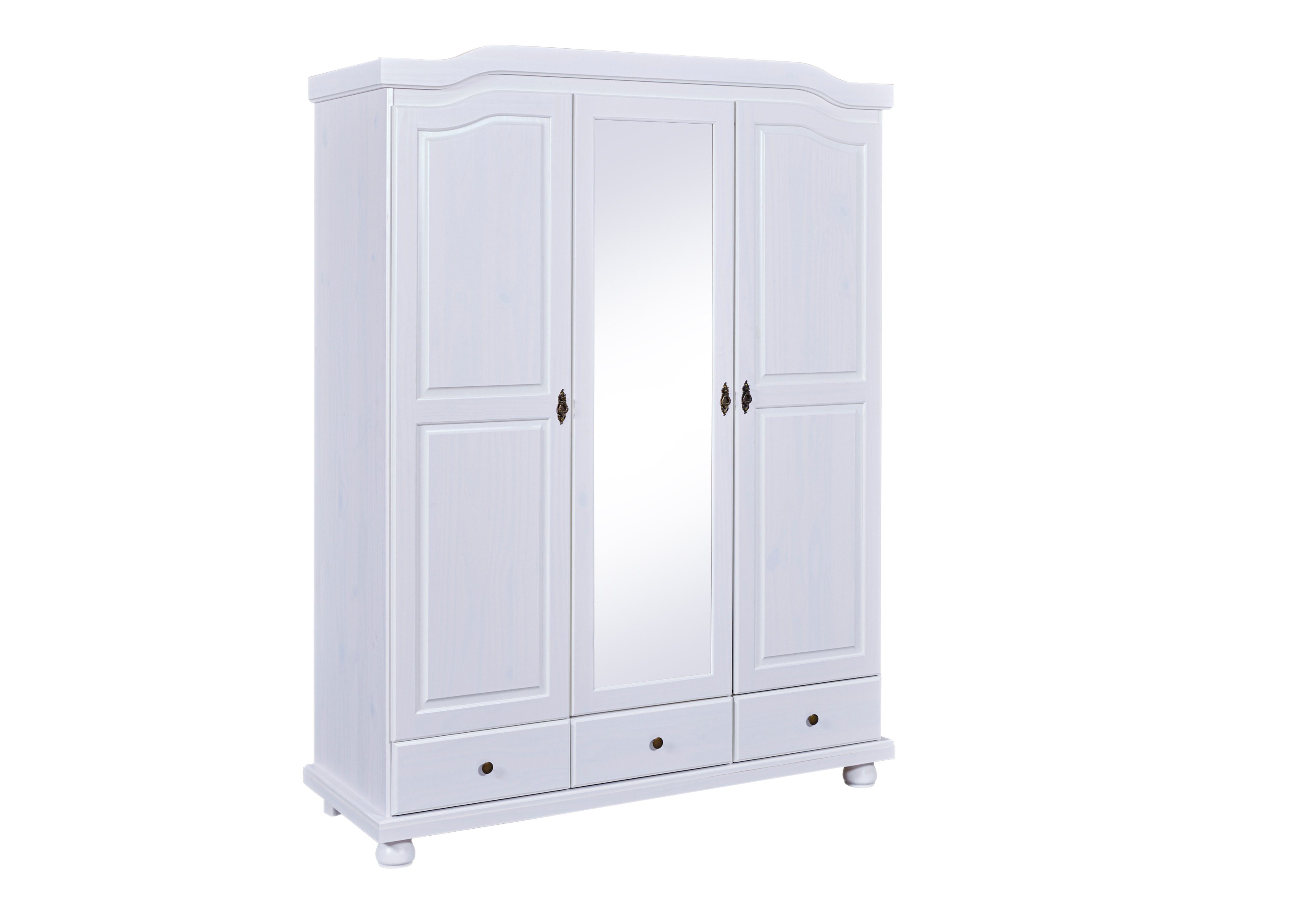 Inter Link Kleiderschrank Kappl Massivholz, 3 Schubladen, Spiegeltür, weiß lackiert, Landhausstil