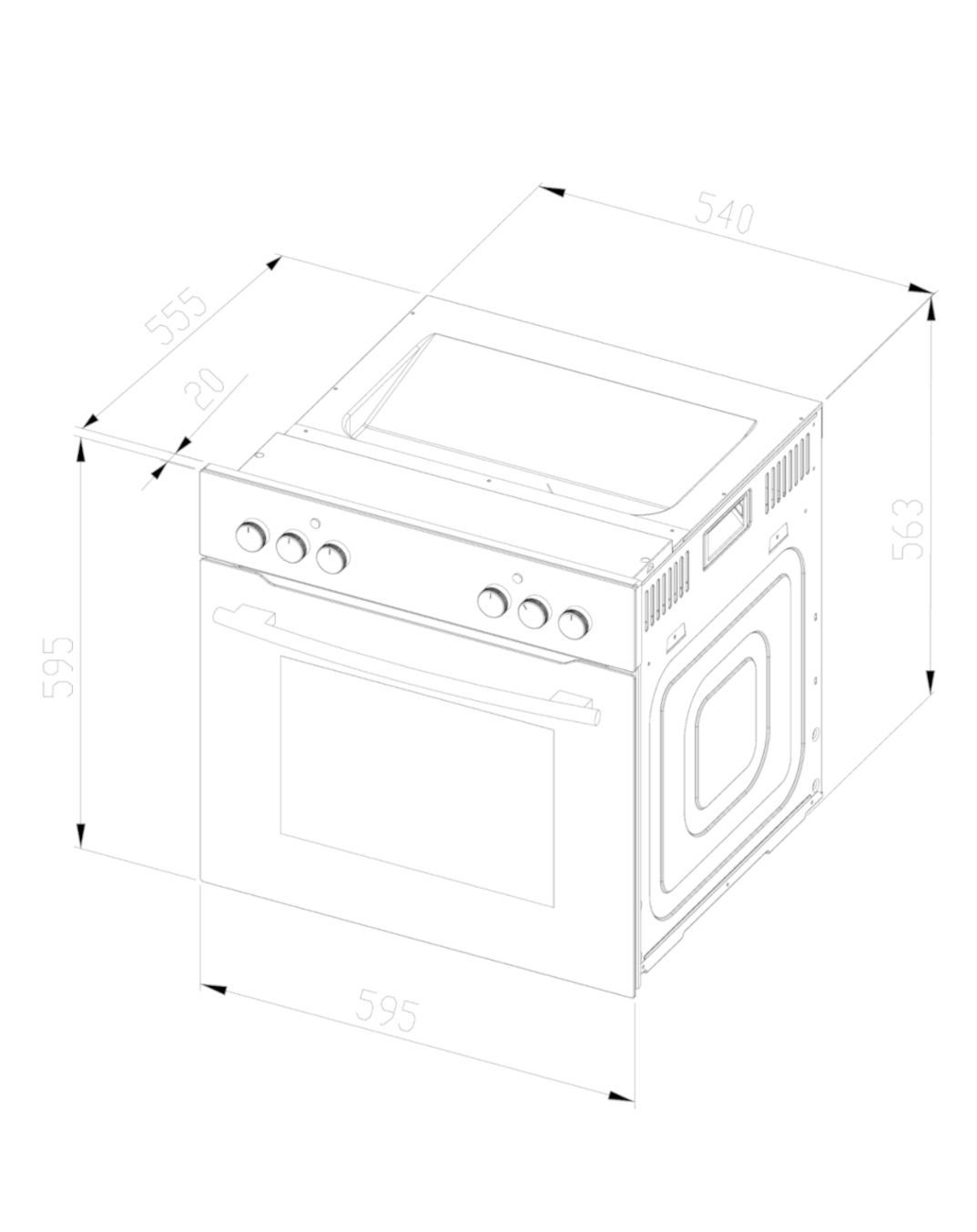 Wolkenstein Backofen Backofen Heißluft Umluft Schwarz Display Uhr Timer 62 L Garraum, Heißluft, Umluft