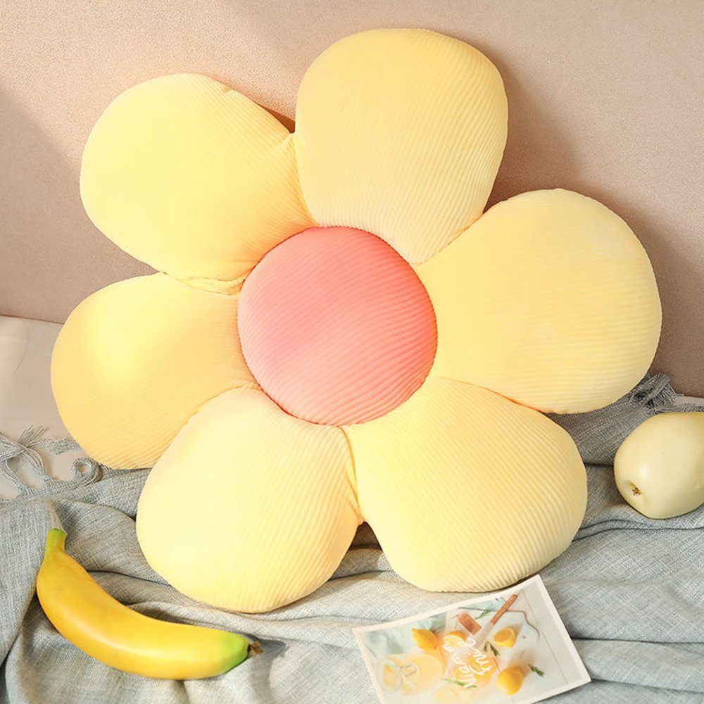 NUODWELL Sitzkissen Blumenboden Kissen,Blumenförmiges Plüsch-Dekor der bequemen Sitzkissen Gelbes Blütenblatt