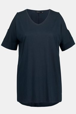 Ulla Popken Rundhalsshirt Longshirt Schulterausschnitte V-Ausschnitt Halbarm