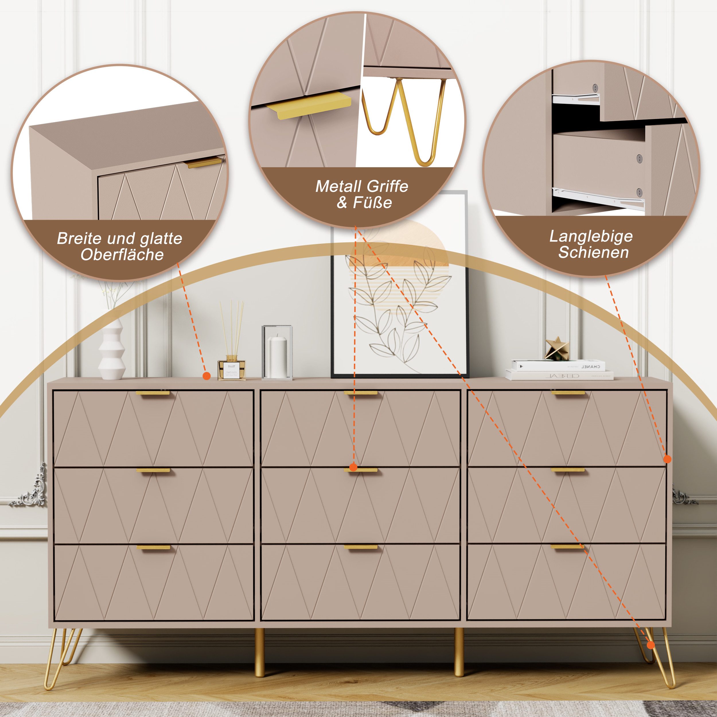 UEV Kommode modern Sideboard schmal Mehrzweckschrank für Kleidung Dokumente (Packung) – Bild 5 von 5