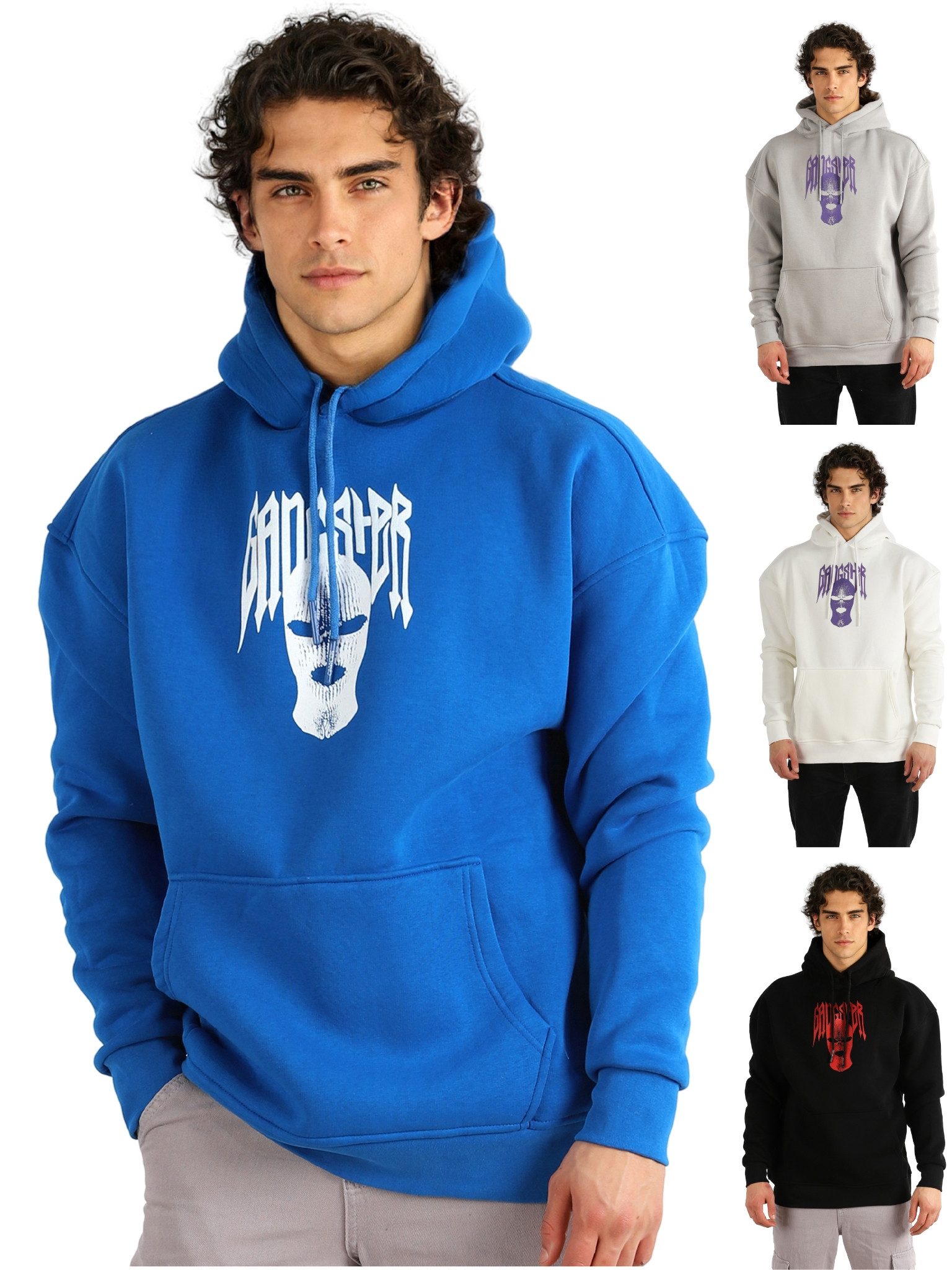 Megaman Jeans Hoodie Herren Kapuzenpullover Slim Fit Sweatshirt Rundhals Druck auf Vorder- und Rückseite, Kapuze