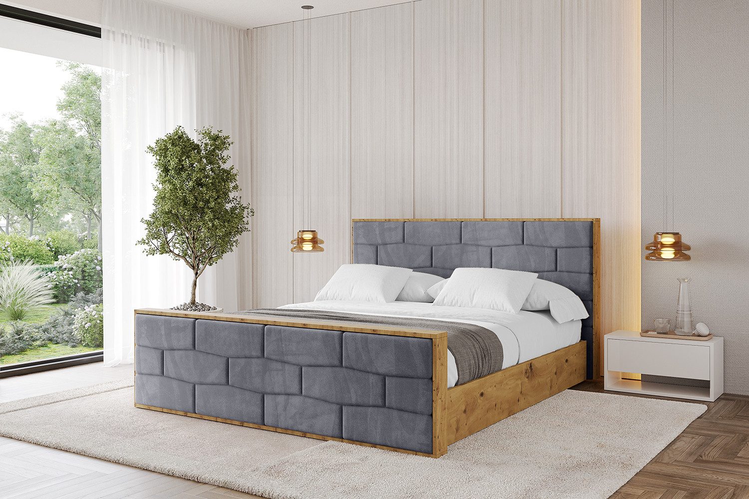 ALTDECOR Polsterbett ENZO8-Z (Polsterbett mit Bettkasten und Lattenrost, Boxbett mit Matratze), Doppelbett mit Stauraum, Bett mit Kopfteil