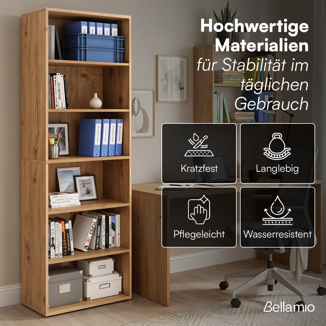 Bellamio Regal Apol Bücherregal 176 cm hoch, mit offenen Fächern & Schubladen, Standregal, Holzregal mit 6 höhenverstellbaren Fächern, 176 cm hoch – Bild 4 von 5