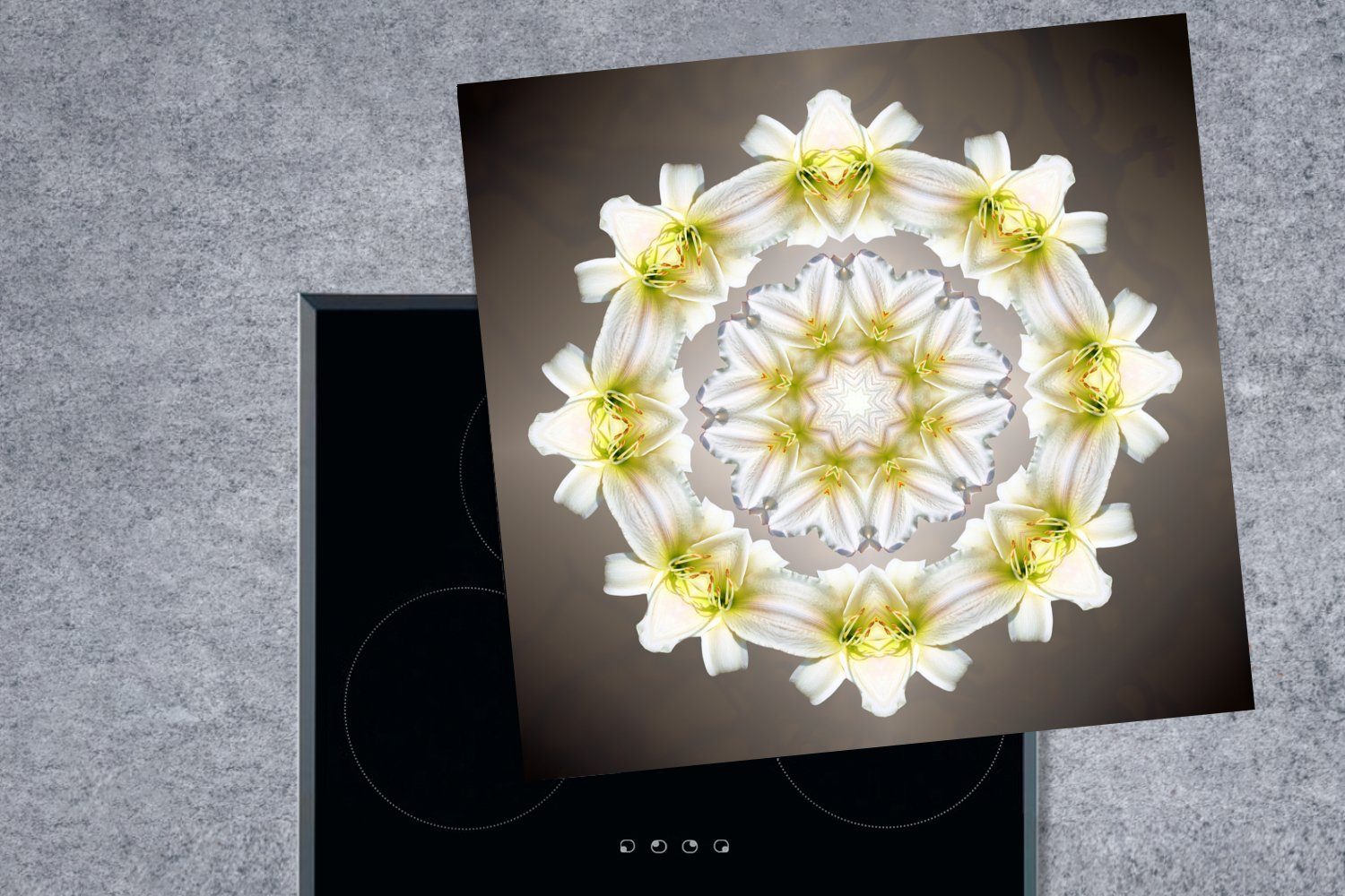 tlg), Herdblende-/Abdeckplatte Eine Ceranfeldabdeckung, (1 MuchoWow in eines Form weiße küche Arbeitsplatte Vinyl, für 78x78 Blume cm, Mandalas,