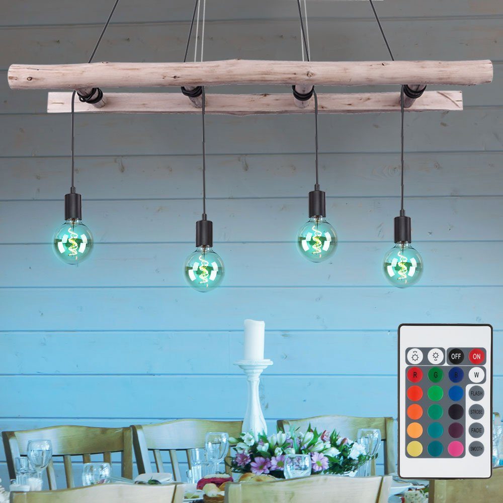 etc-shop LED Pendelleuchte, Leuchtmittel inklusive, Warmweiß, Farbwechsel, Retro Holz Pendel Decken Leuchte DIMMBAR Hänge Lampe | Pendelleuchten
