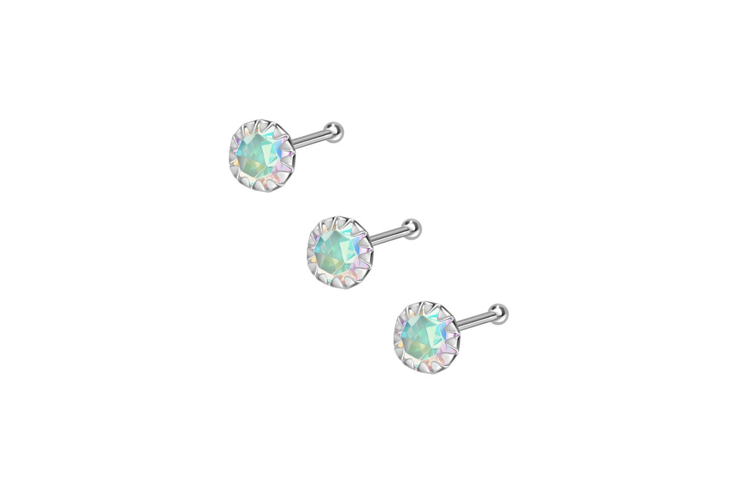 PIERCINGLINE Nasenpiercing SET 925er Silber Nasenstecker Pin EINGEFASSTER KRISTALL (Nasenstecker, 3er SET2 = Regenbogen)