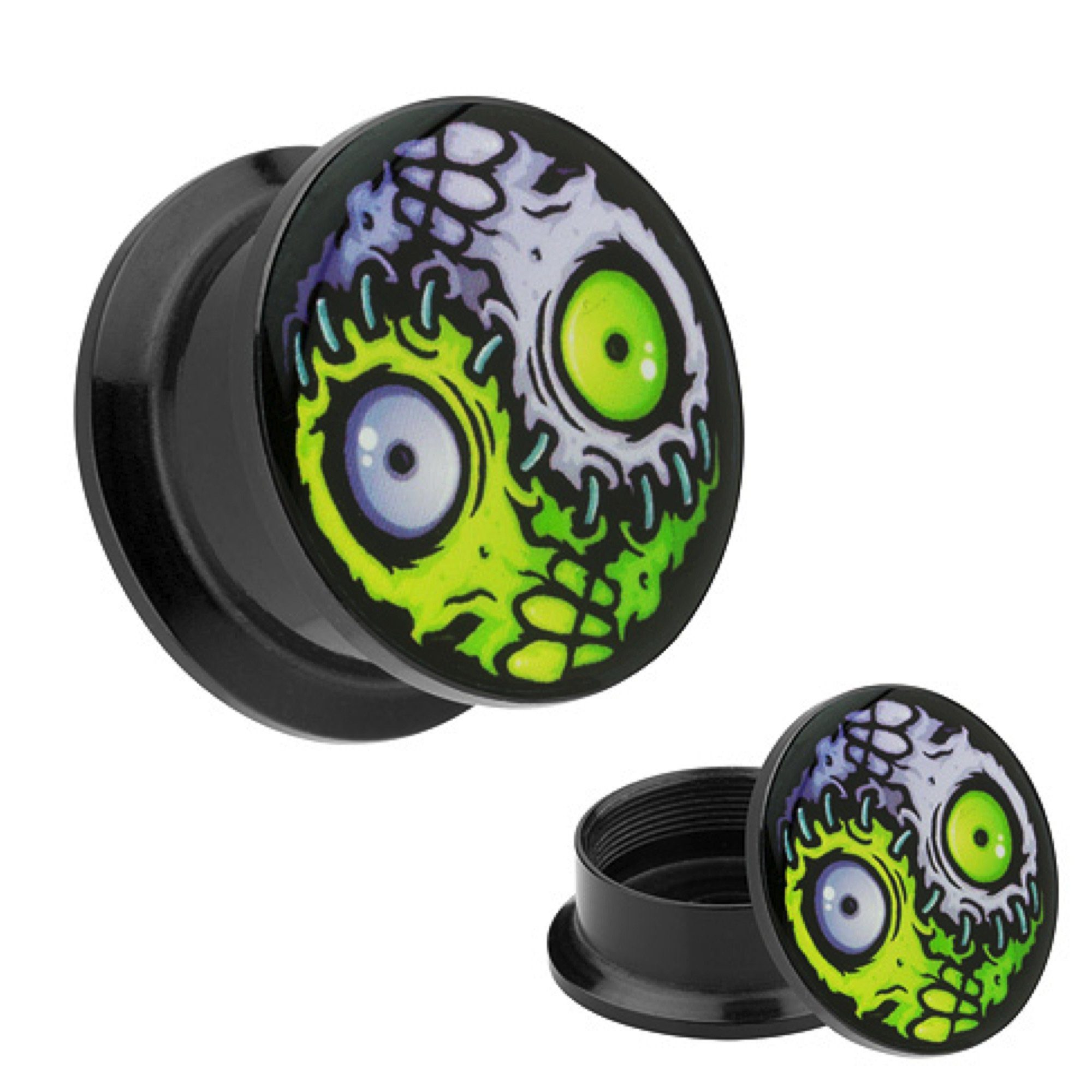 Taffstyle Plug Piercing Schraub Monster Yin Yang Augen, Plug Motiv Schraubverschluß Flesh Picture Horror Tunnel Ohrpiercing Ohr