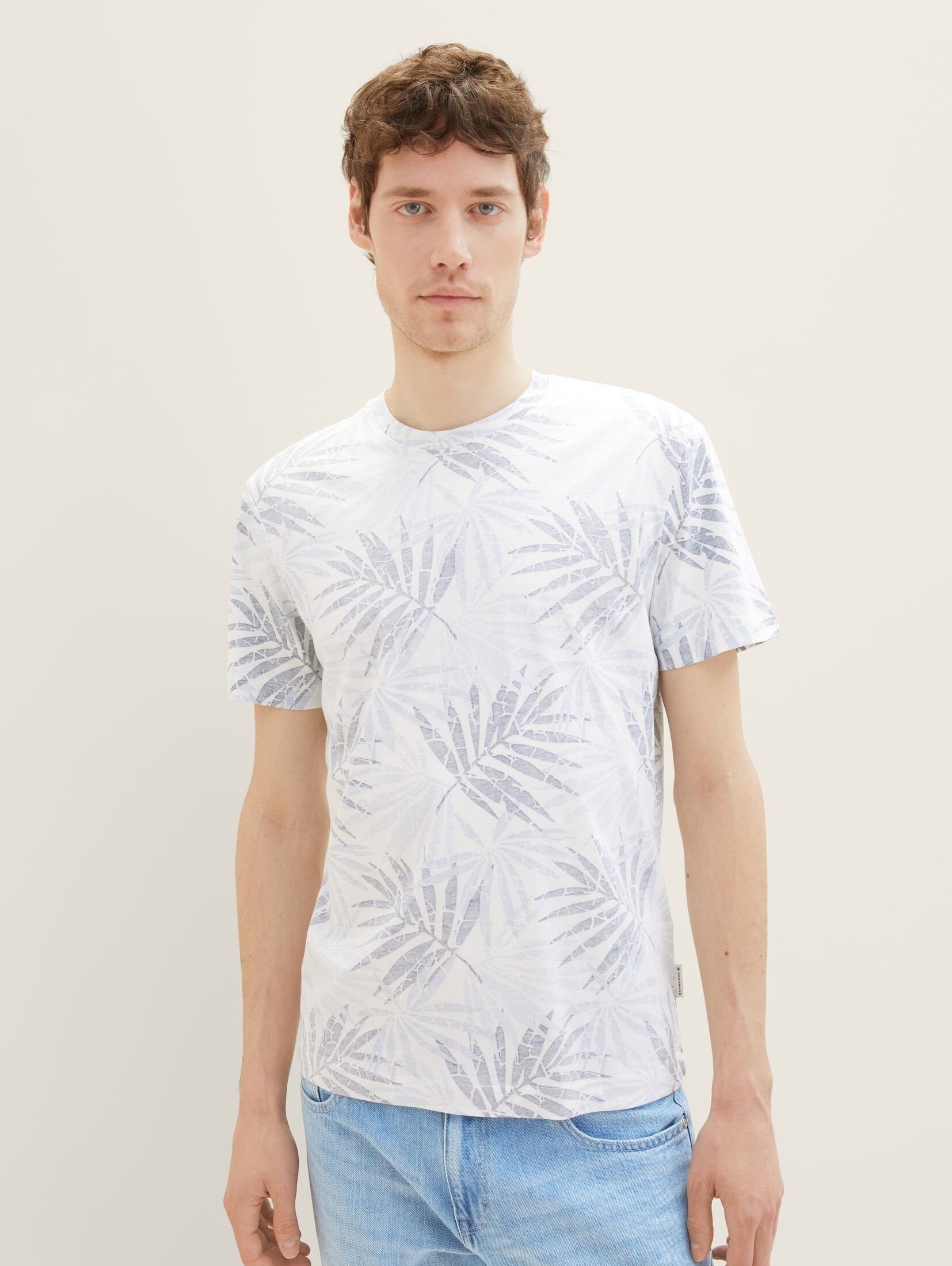 TOM mit tonal TAILOR design blue light Allover-Print T-Shirt T-Shirt leaf