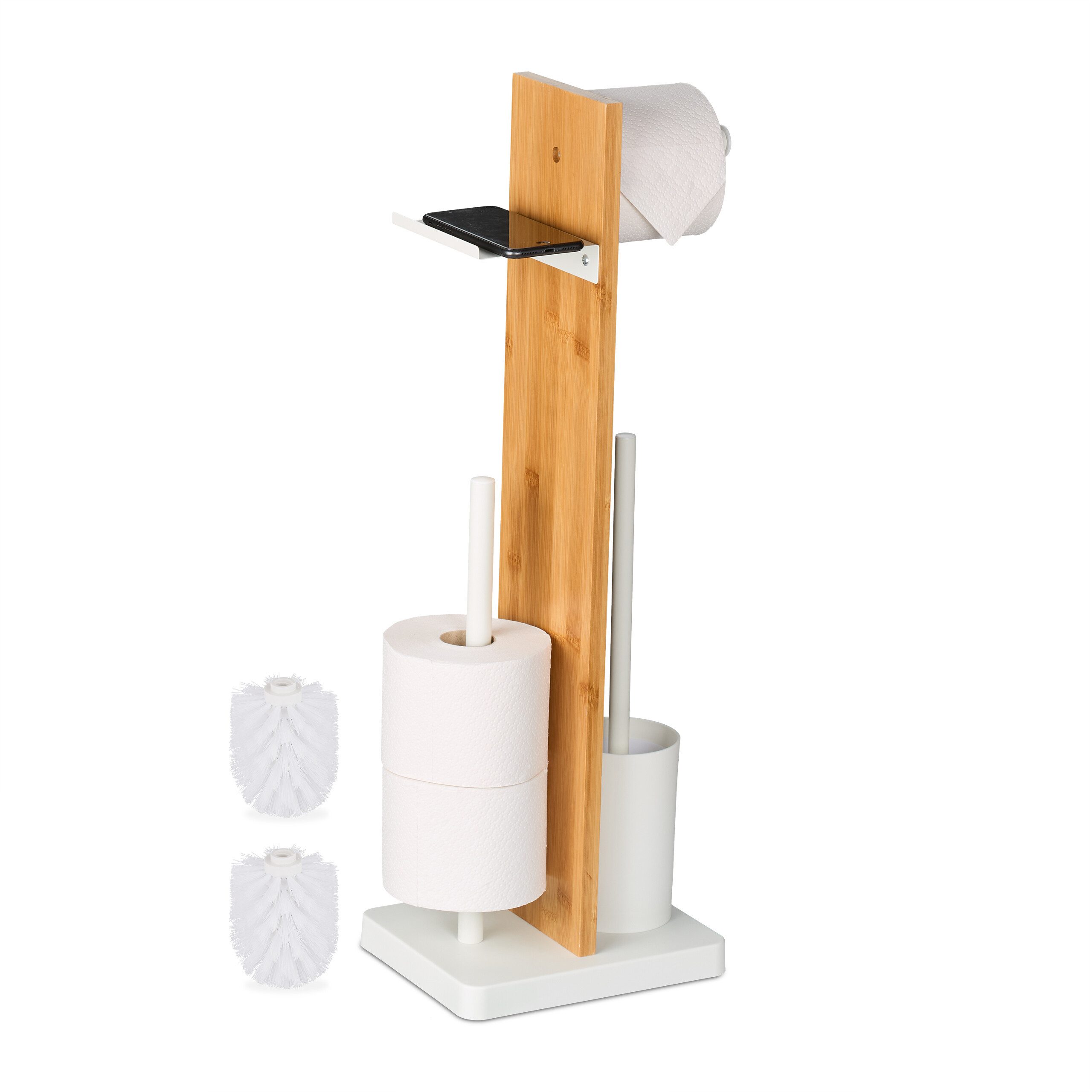 relaxdays WC-Garnitur Bambus & Eisen mit Ablage, weiß günstig online kaufen