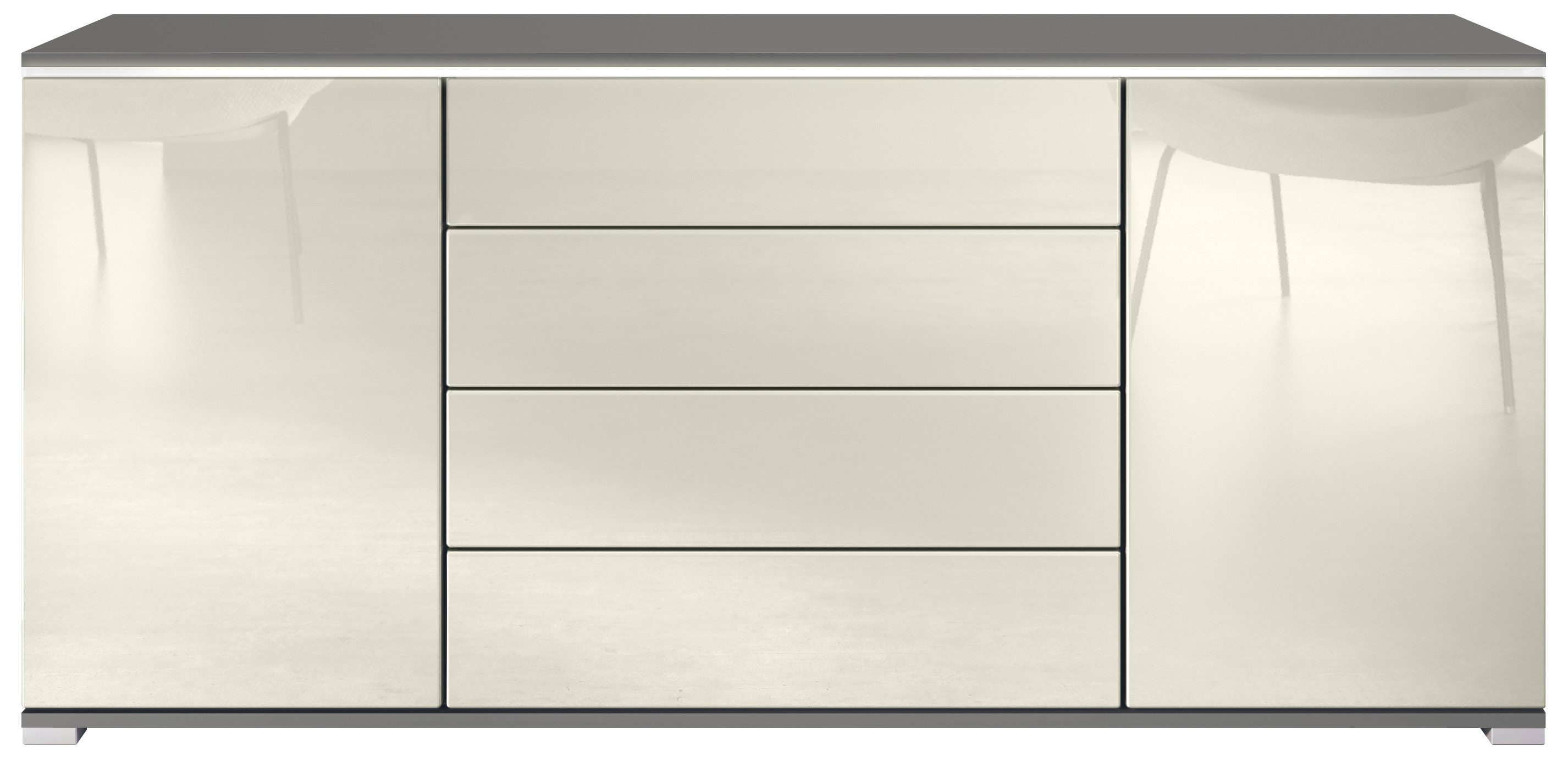 Vladon Sideboard Faro V2 (Kommode mit 2 Türen & 4 Schubladen, Schrank mit LED Lichtleiste), Anthrazit matt / Creme Hochglanz (166,5 x 75,5 x 35)