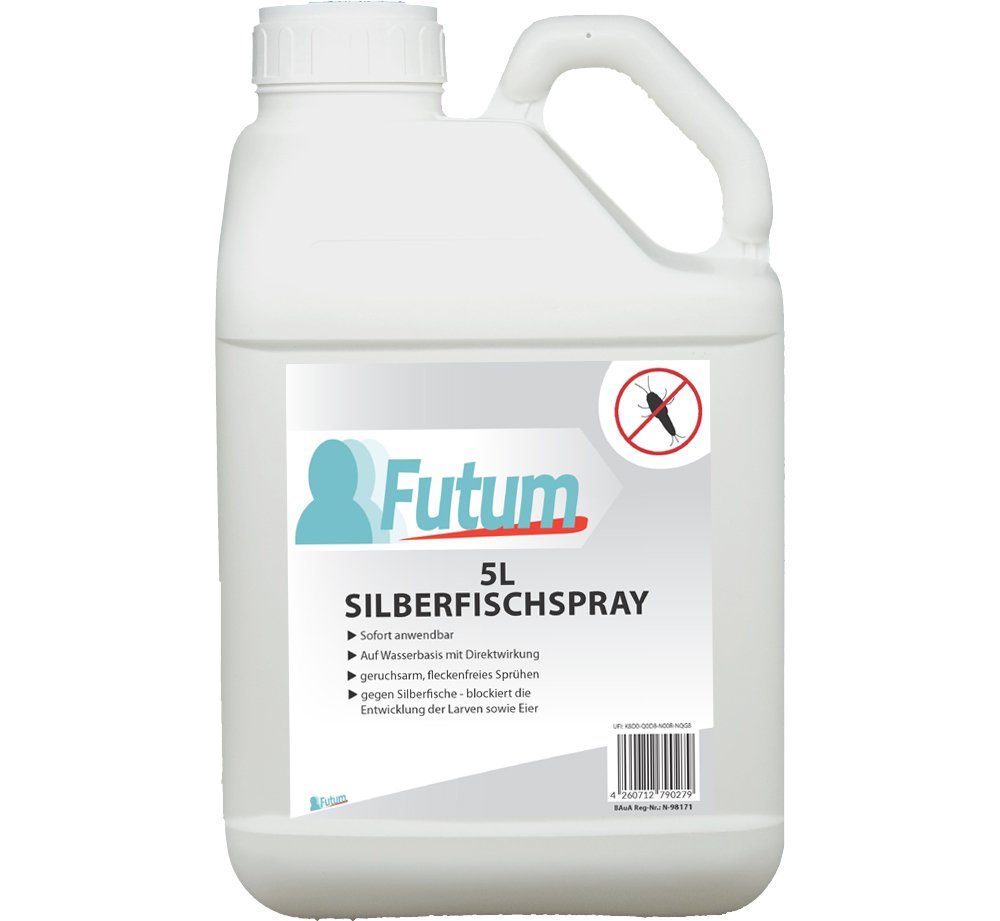 FUTUM Insektenspray Silberfisch Spray Mittel gegen Silberfische bekämpfen, 5 l, auf Wasserbasis, geruchsarm, brennt / ätzt nicht, mit Langzeitwirkung