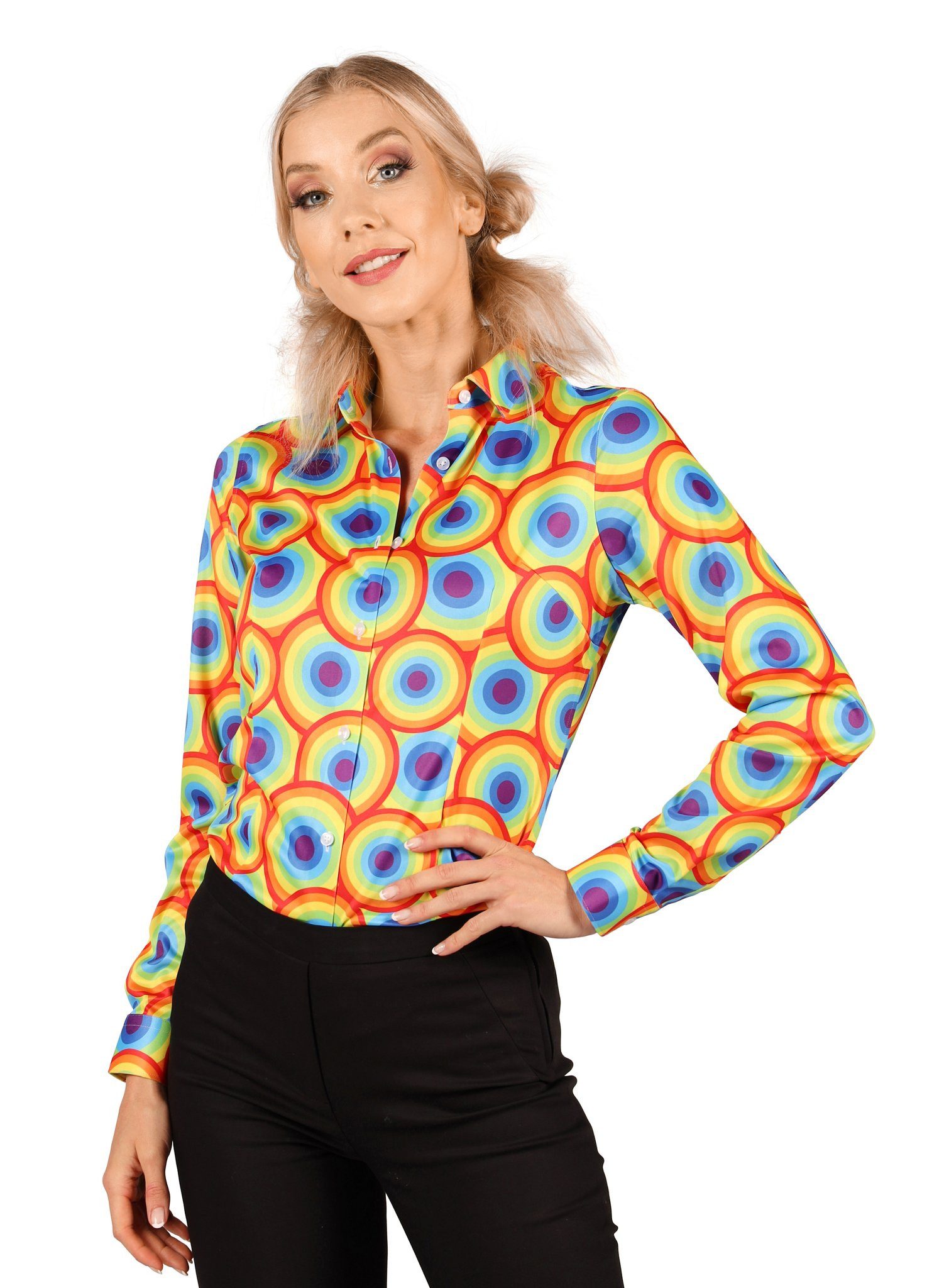 thetru Hippie-Kostüm 70er Bluse Rainbow Dots, Für Schlager- und Mottopartys günstig online kaufen