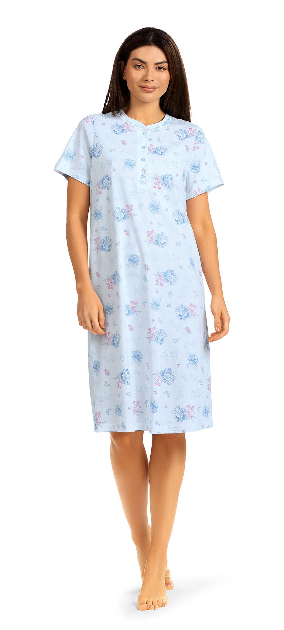 comtessa Nachthemd Comtessa Damen Nachthemd Kurzarm Knopfleiste Bleu (1-tlg) Kurzarm Damen-Nachthemd, Klassiker