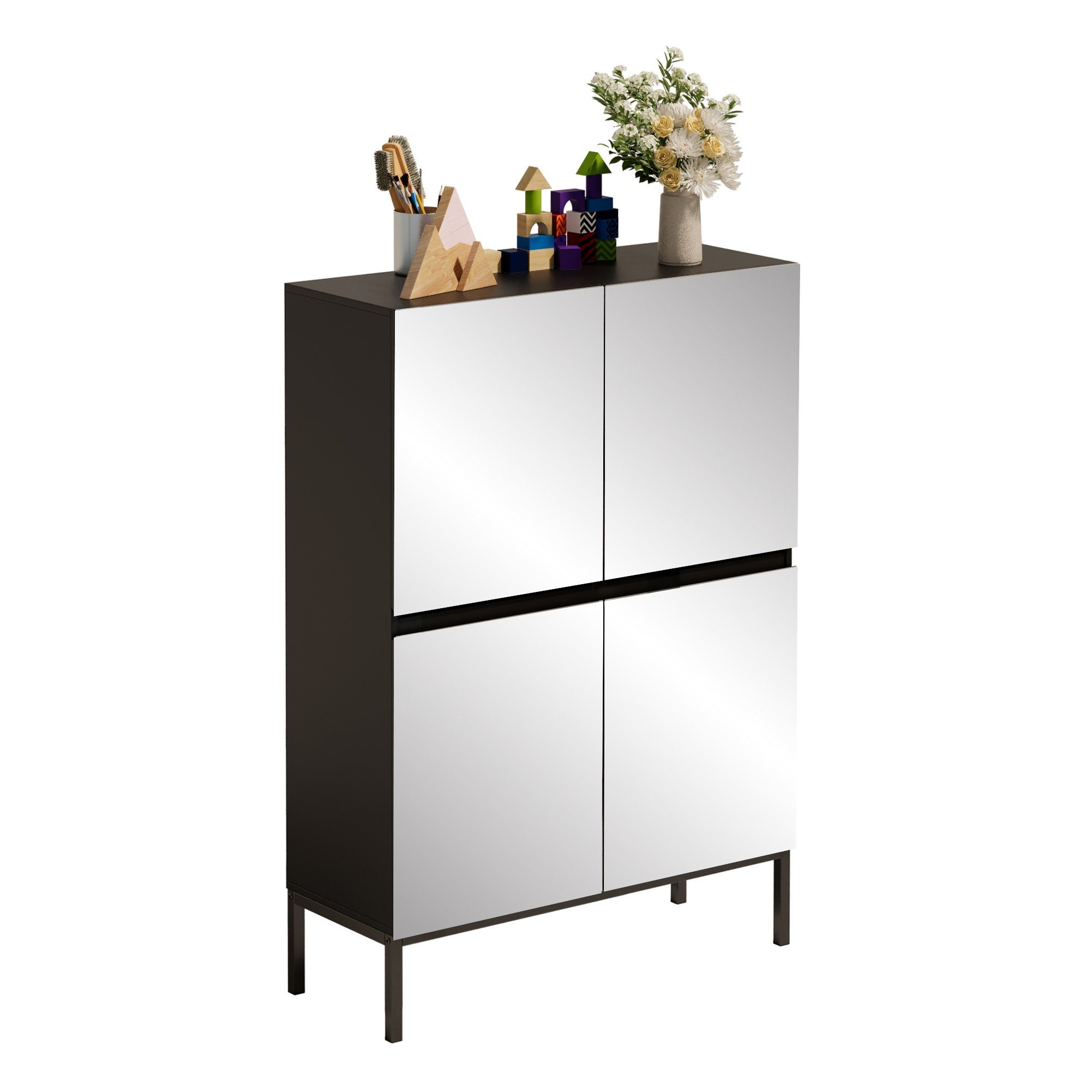 UEV Spiegelschrank mit 4 Türen (Badezimmerschrank, Spiegelschrank, Wohnzimmerschrank, Schlafzimmerschrank) 80 x 30,5 x 115,5cm für Wohnzimmer Schlafzimmer Flur