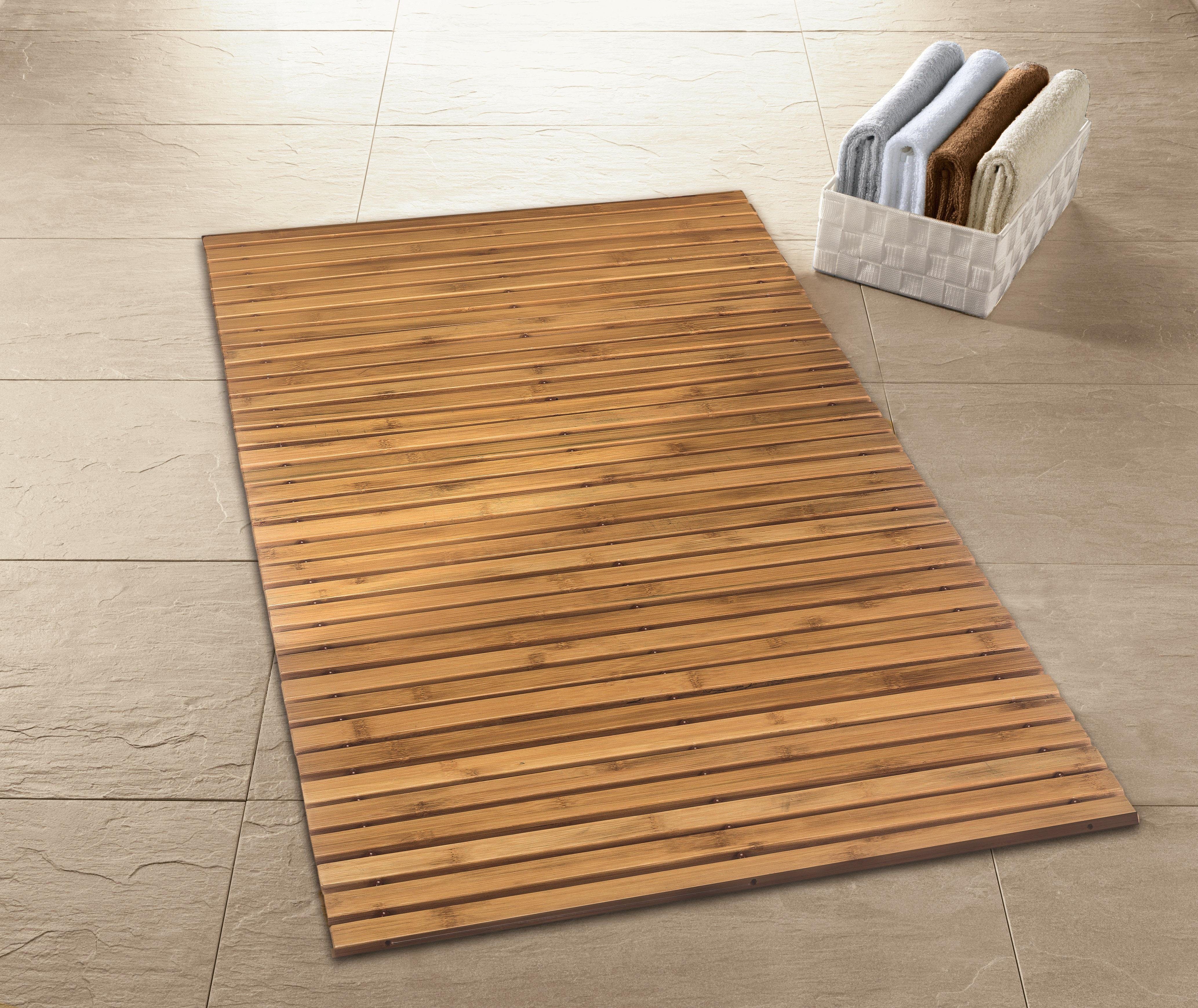 Kleine Wolke Badematte Level Holzmatte, Badvorleger, Höhe 8 mm, rutschhemmend beschichtet, fußbodenheizungsgeeignet, Bambus, rechteckig, 100% Bambus