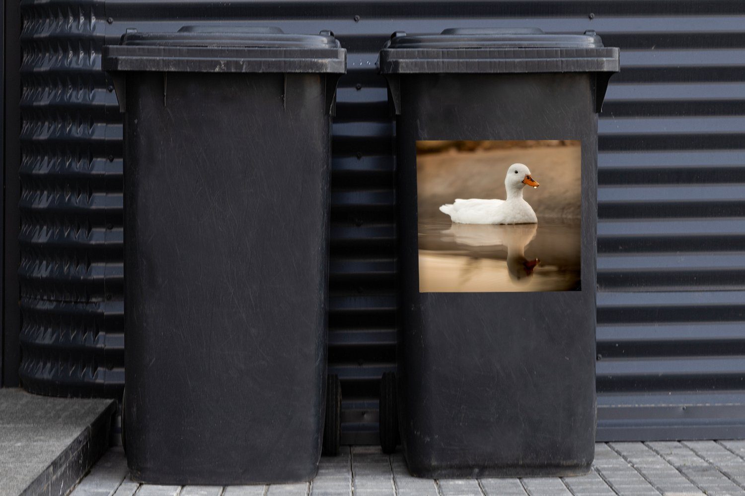 St), Container, Mülltonne, - Abfalbehälter - Mülleimer-aufkleber, - MuchoWow Vogel Weiß Ente Wandsticker (1 Sticker, Wasser