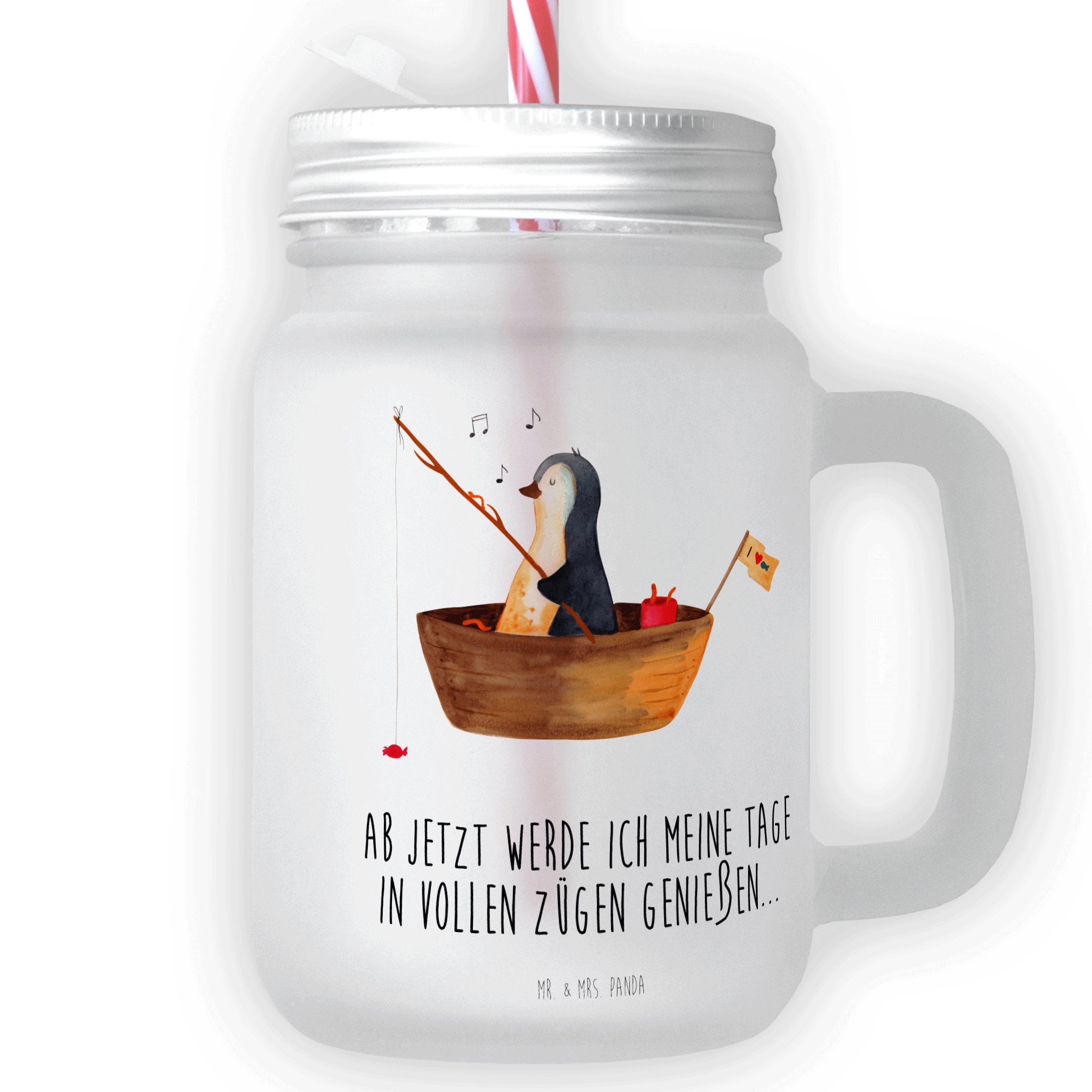 Mr. & Mrs. Panda Glas Pinguin Angelboot - Transparent - Geschenk, Neuanfang, Motivation, St, Premium Glas