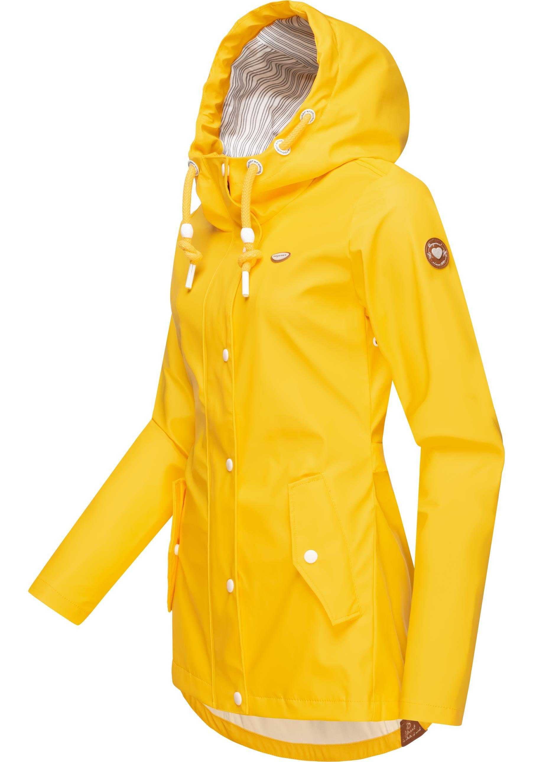 Übergangsjacke Regenjacke stylische YM-Marge mit Ragwear Kapuze großer dottergelb