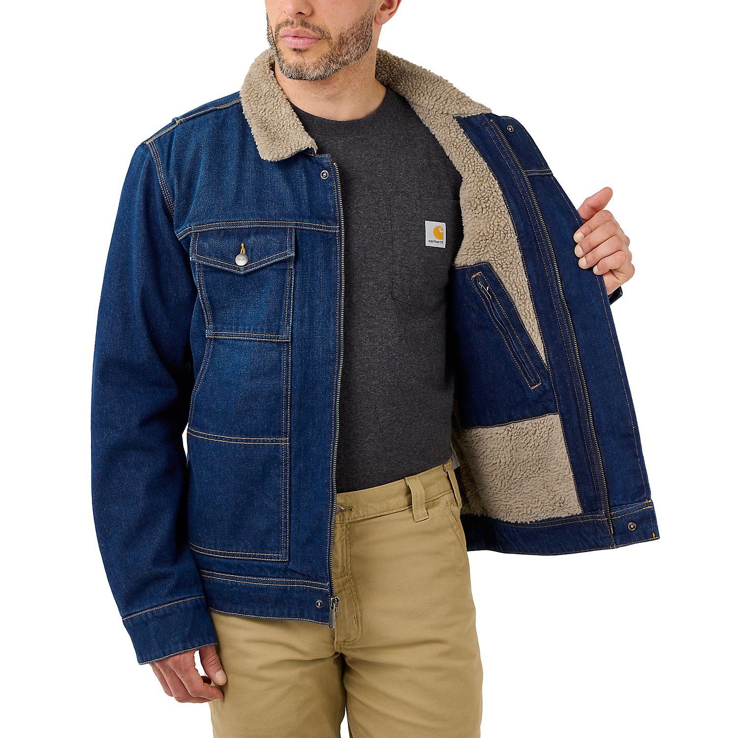 Carhartt Jeansjacke Relaxed Fit Denim Sherpa-Lined lockere Passform