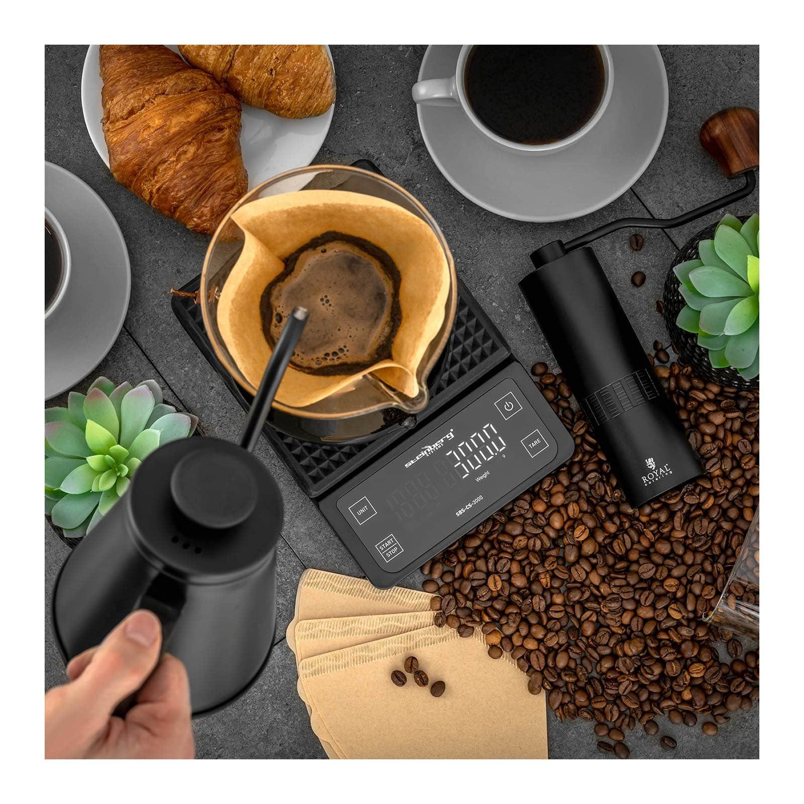 3 Küchenwaage Kaffee-Waage Systems cm Kaffeewaage 15x15 LCD Steinberg Espresso-Waage Barista-Waage