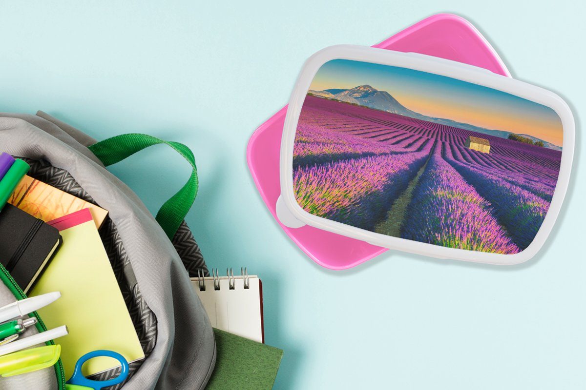 Snackbox, - Brotbox - Kinder, Blumen, Mädchen, für Kunststoff, Lunchbox rosa Erwachsene, Kunststoff Berg MuchoWow Lavendel (2-tlg), Brotdose
