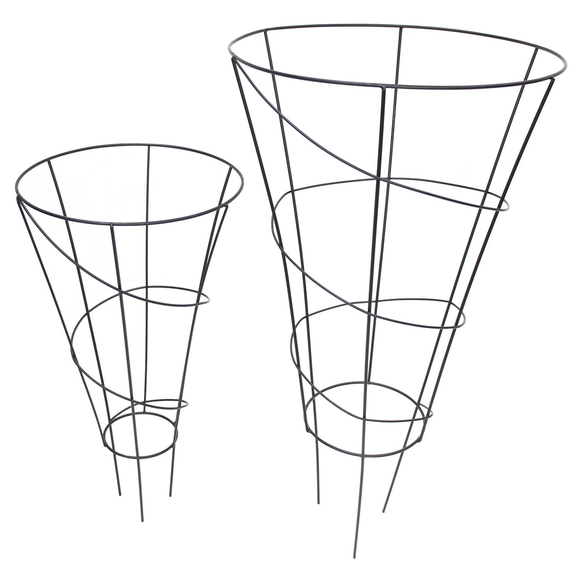 Dekoleidenschaft Rankhilfe Staudenhalter "Trichter" Pflanzenstütze, Metall schwarz, Strauchstütze, 2 St., im Set, 63 + 80 cm hoch, rund