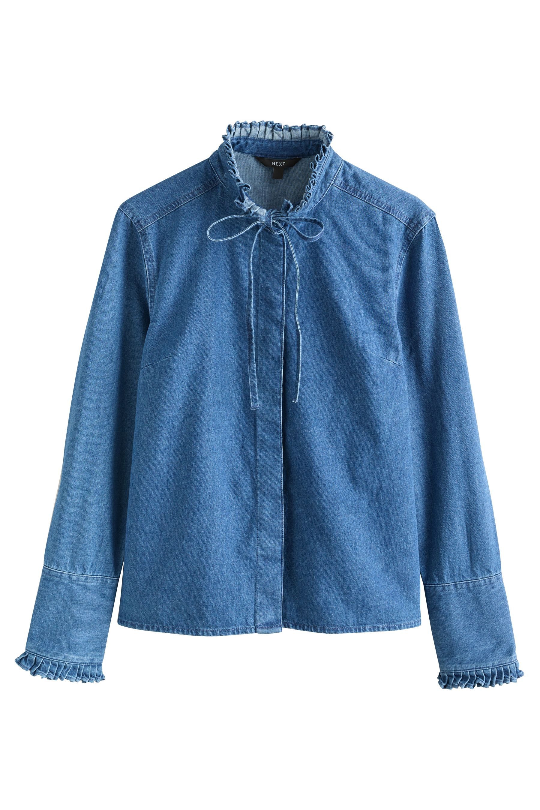 Next Jeansbluse Denim Hemd mit Rüschendetail und Kräuselausschnitt (1-tlg)
