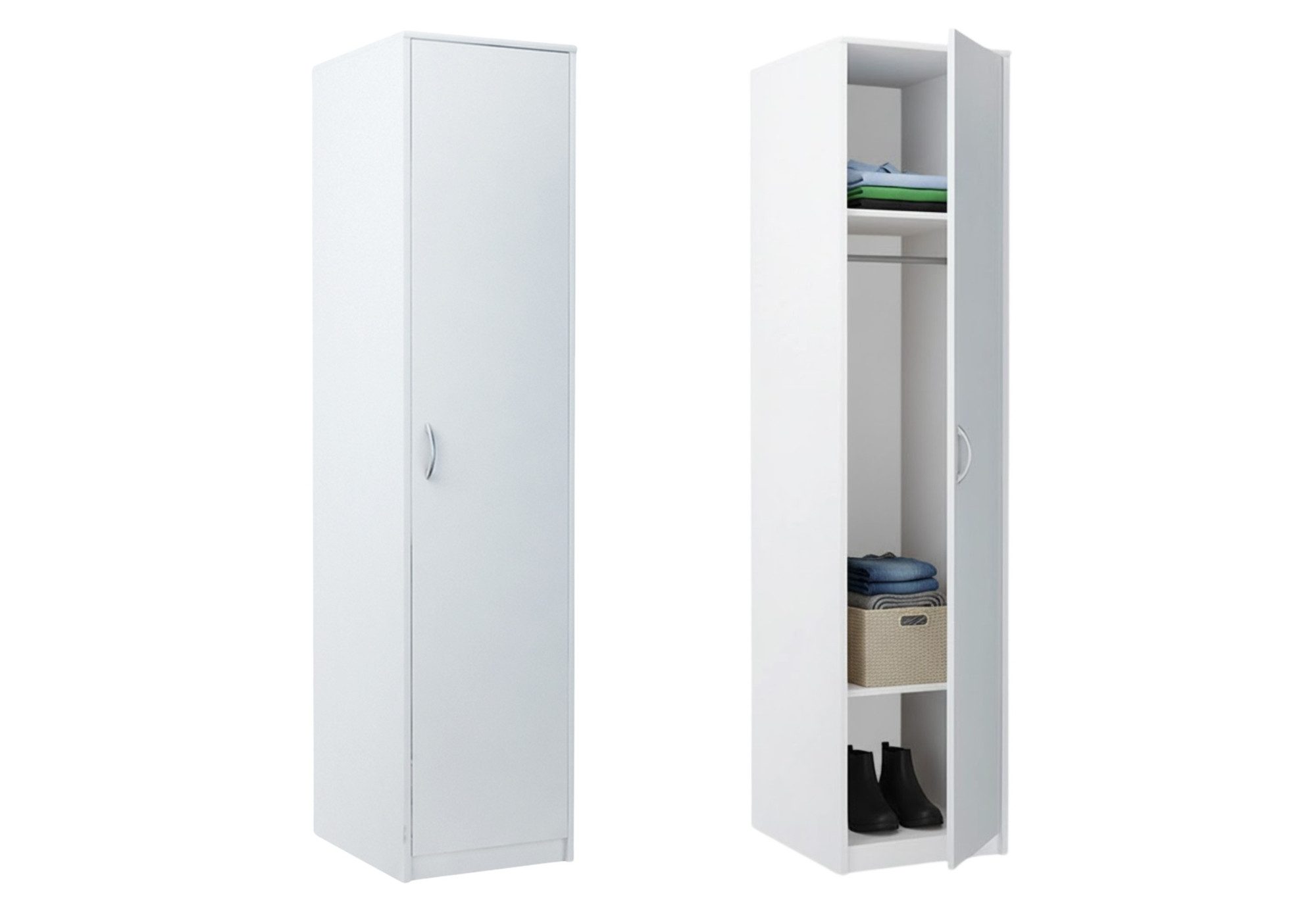 Home Collective Garderobenschrank Kleiderschrank mit 1 Tür, 1 Kleiderstange und 2 Einlegeböden 40 cm breit Schrank schmal matte Oberfläche weiß