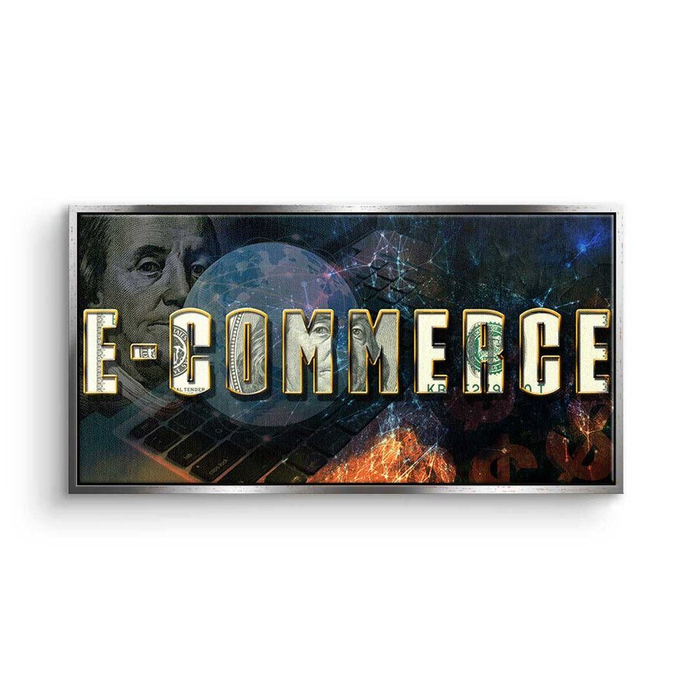 DOTCOMCANVAS® Leinwandbild, Premium Motivationsbild - World of E-Commerce- Bussiness - Entrepren silberner Rahmen