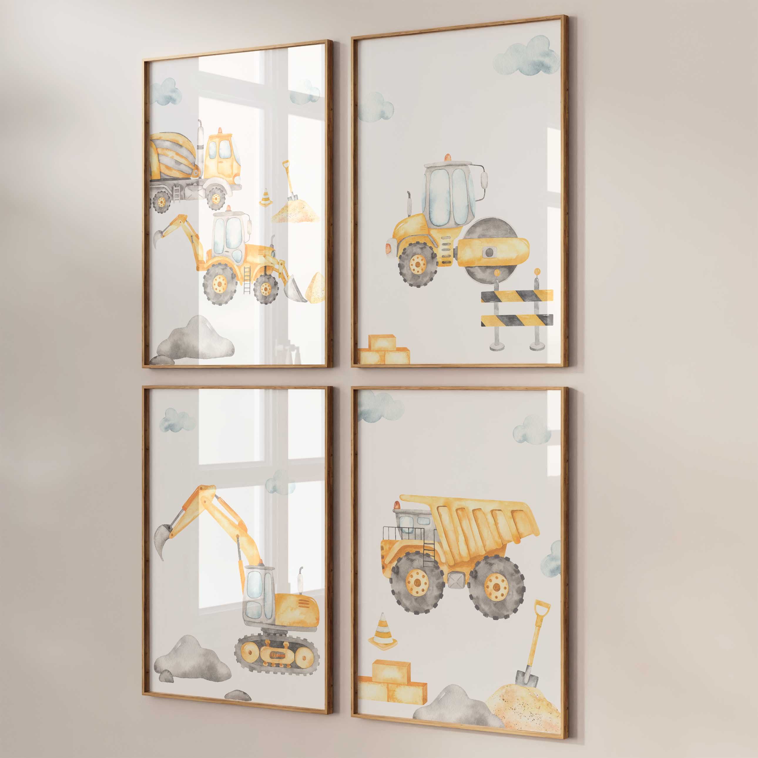 WANDKIND Poster Kinderzimmer Poster 4er Set Premium P757 / Baustelle, Wandposter in verschiedenen Größen