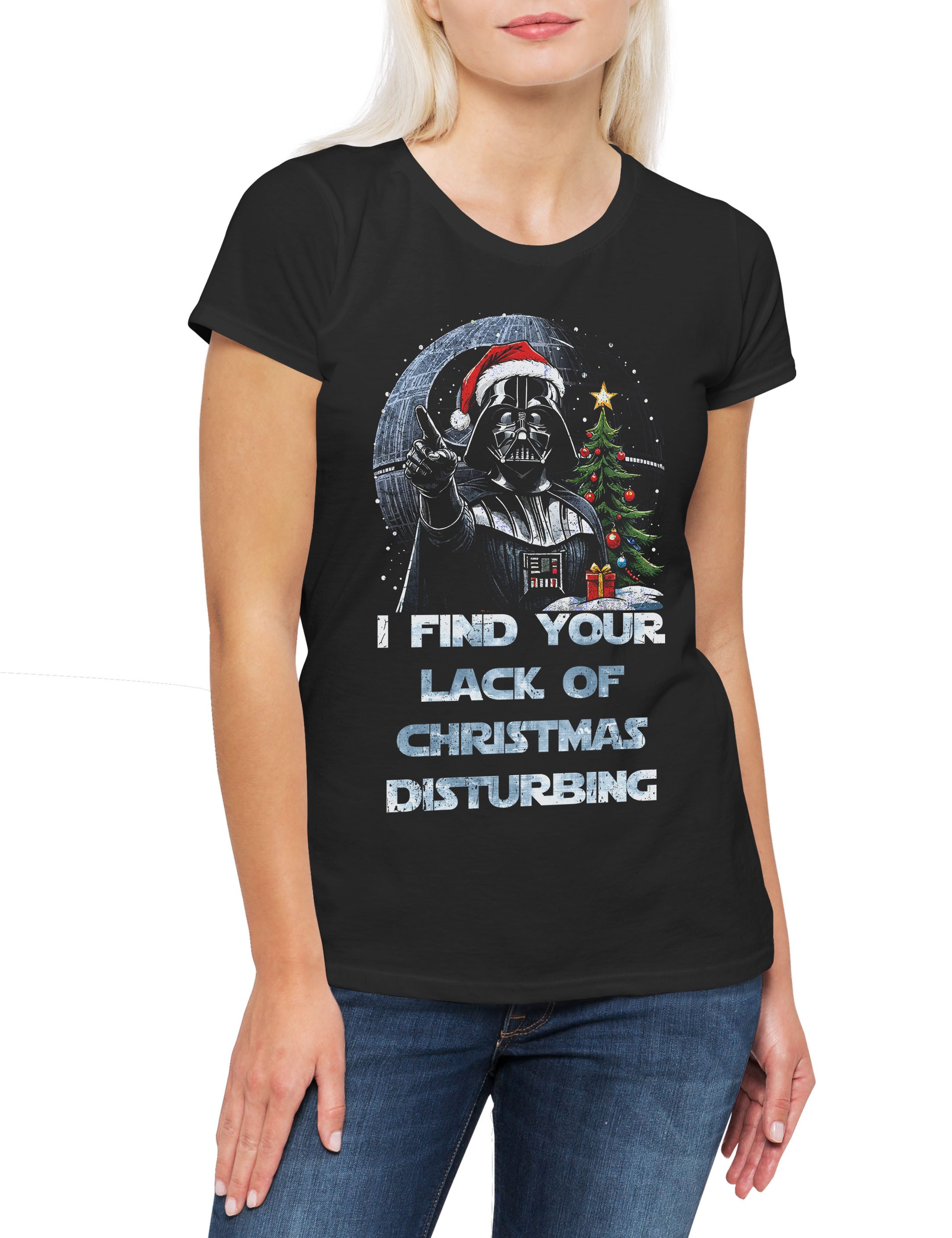Print-Shirt Disturbing Christmas 2 Damen T-Shirt Wars Force Merry Darth Holy