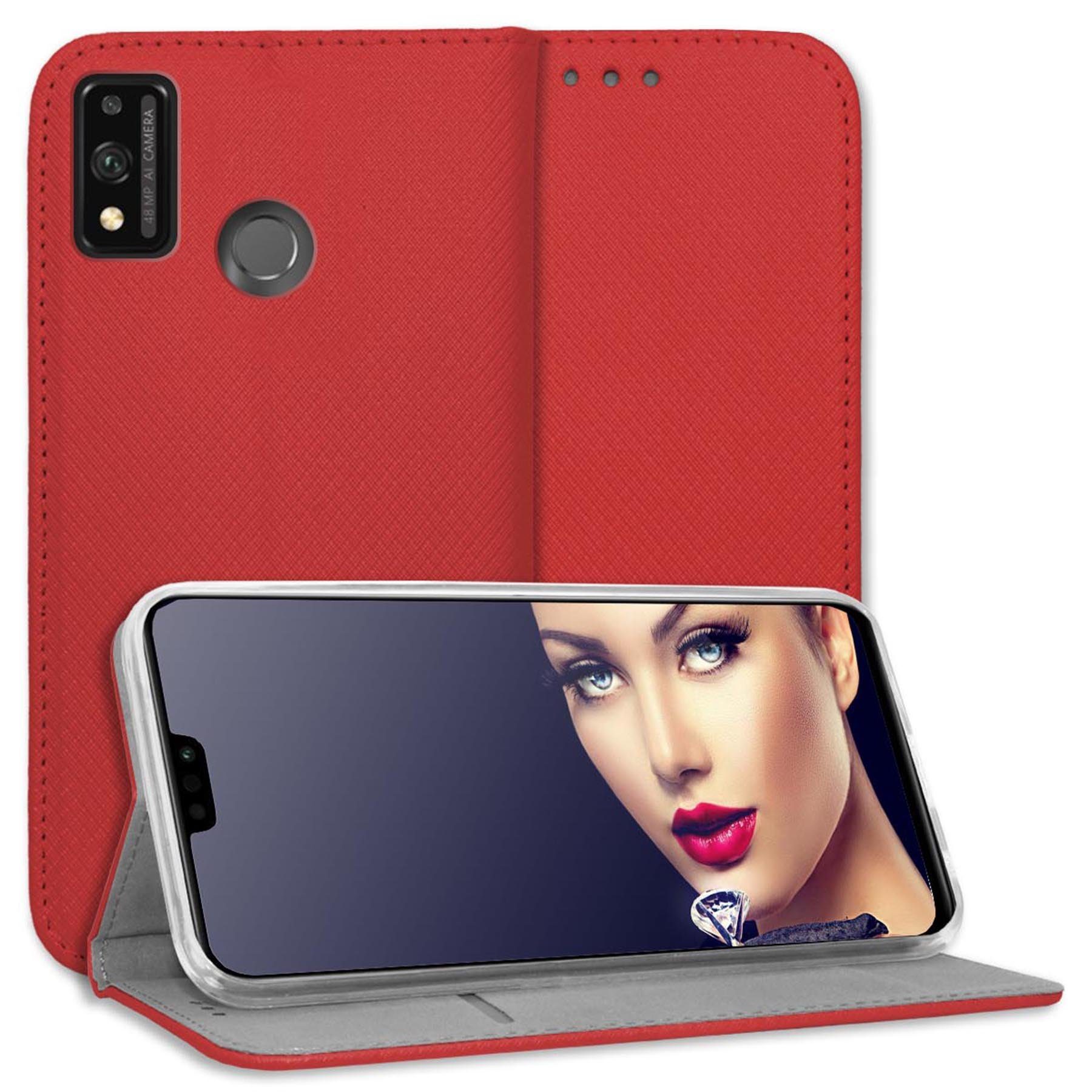 mtb more energy Smartphone-Hülle Smart Magnet für Honor 9X Lite, Rot, Bookstyle Klapphülle Cover Wallet Case aus Kunstleder