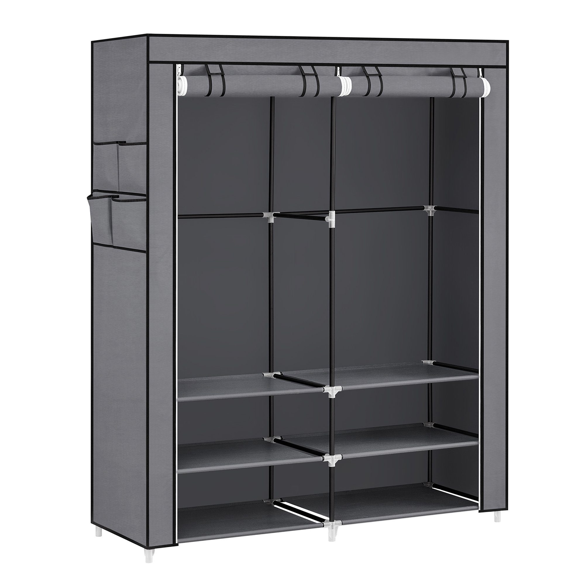 SONGMICS Kleiderschrank Stoffschrank, Schrank mit Kleiderstange, Ablagen, Seitentaschen, groß 45 x 127 x 176 cm, 2 Hängefächer, mit Ablagen, 4 Seitentaschen