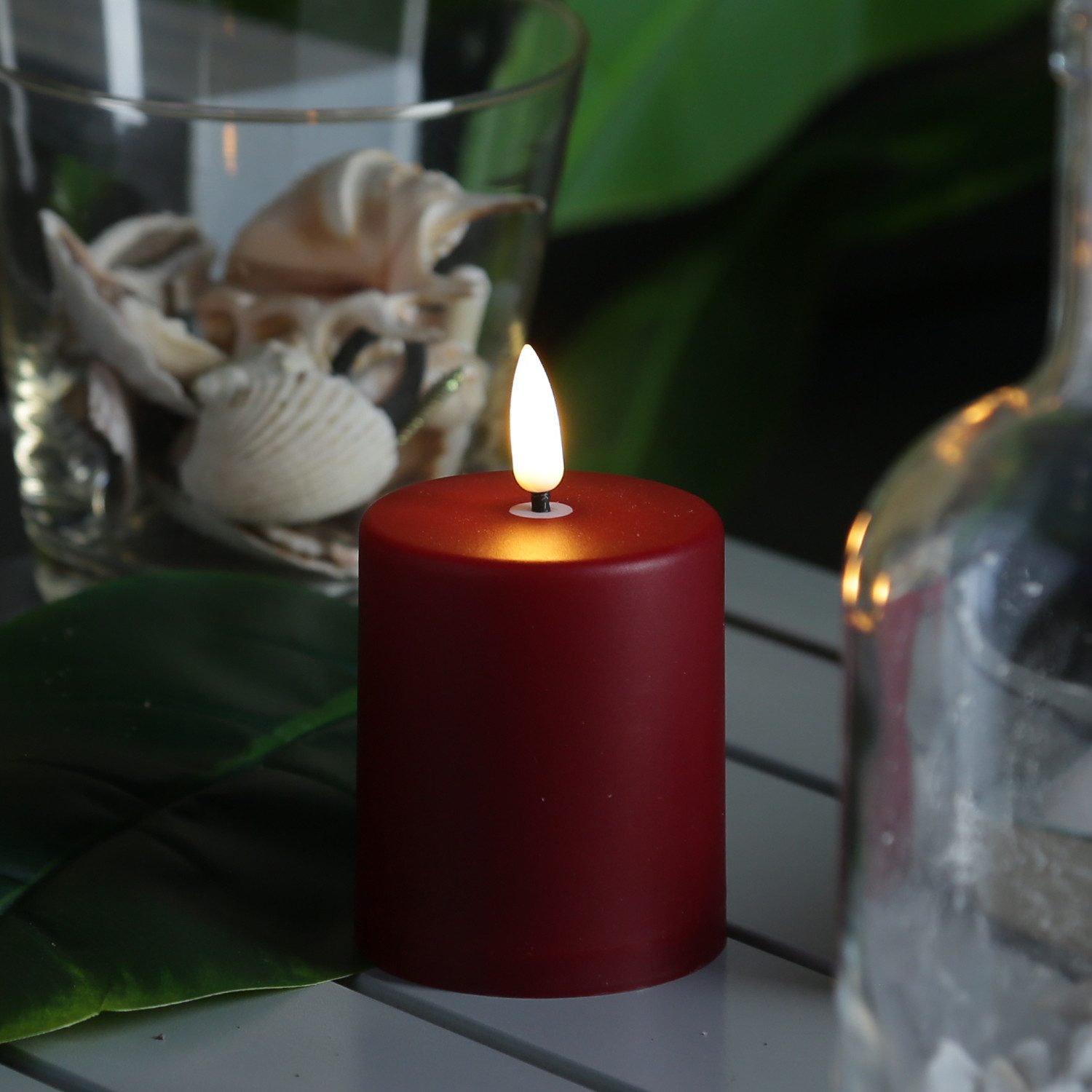 LED-Kerze Mini Stumpenkerze Grabkerze H: 10cm D: 6,1cm Timer Sensor bis 1200h
