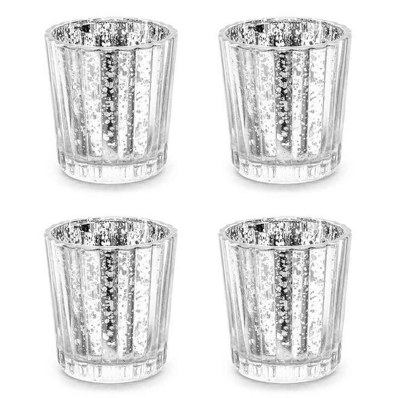 partydeco Kerzenhalter, Teelichthalter Glas 5,5x6cm silber 4er Set